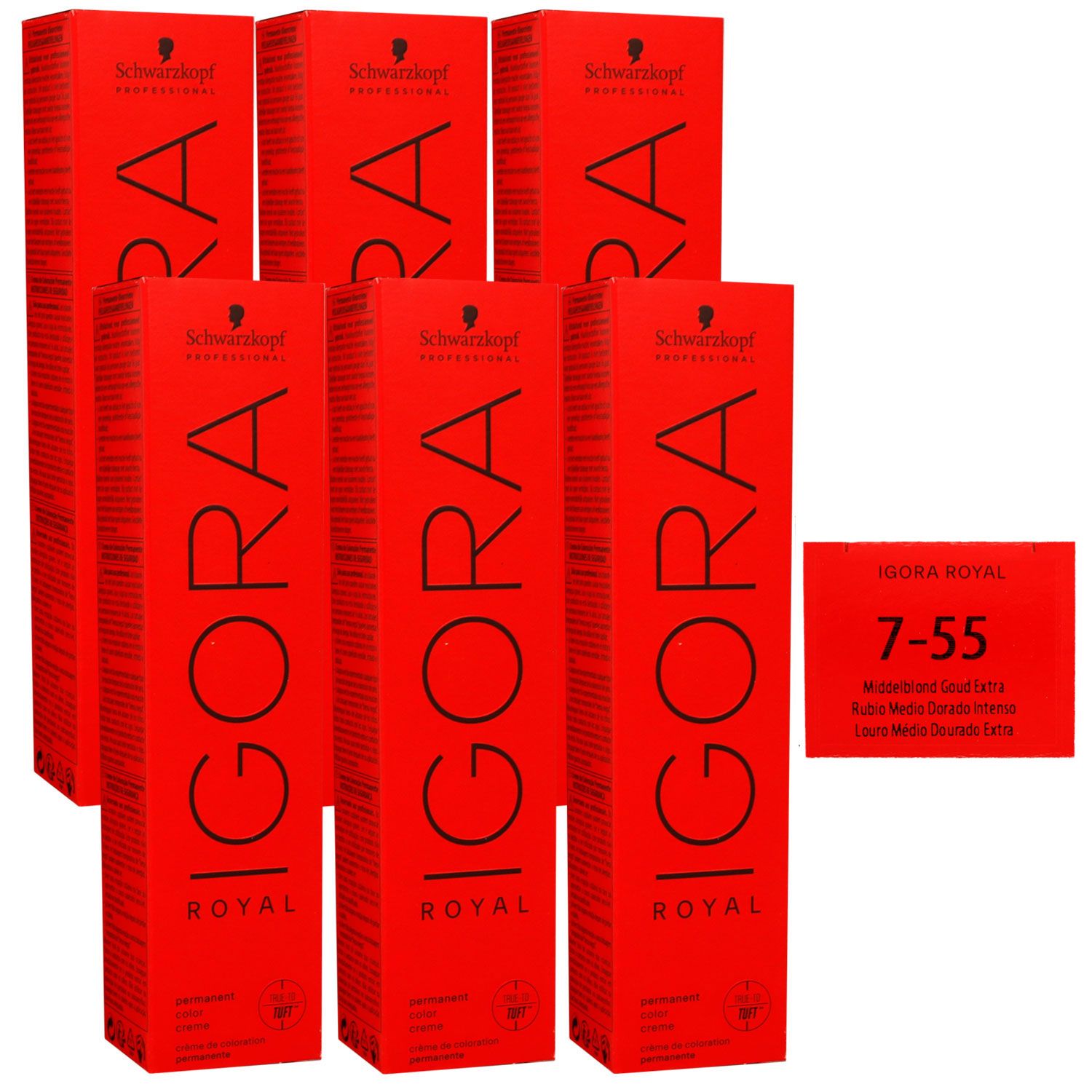 Schwarzkopf Igora Royal 6 x 60 ml 7-55 mittelblond gold extra Haarfarbe Cremefarbe Set