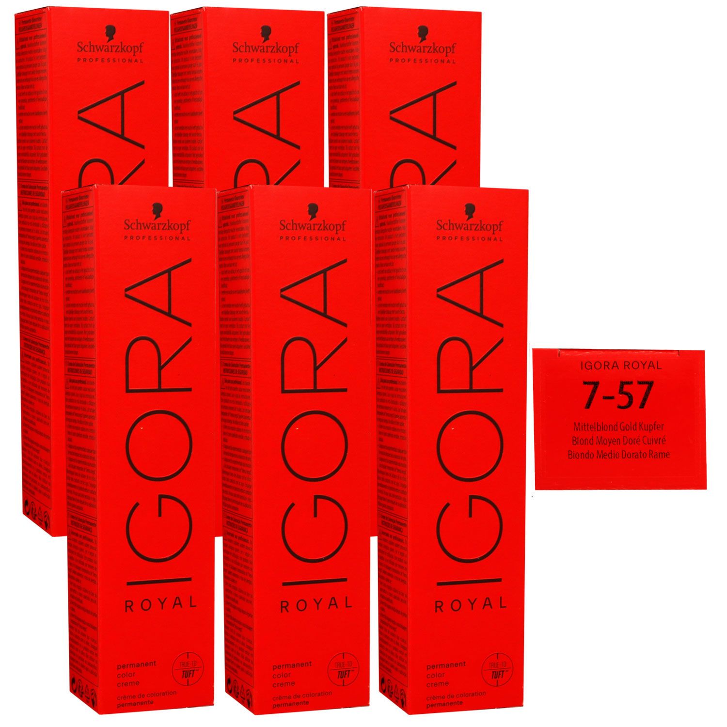 Schwarzkopf Igora Royal 6 x 60 ml 7-57 mittelblond gold kupfer Haarfarbe Cremefarbe Set