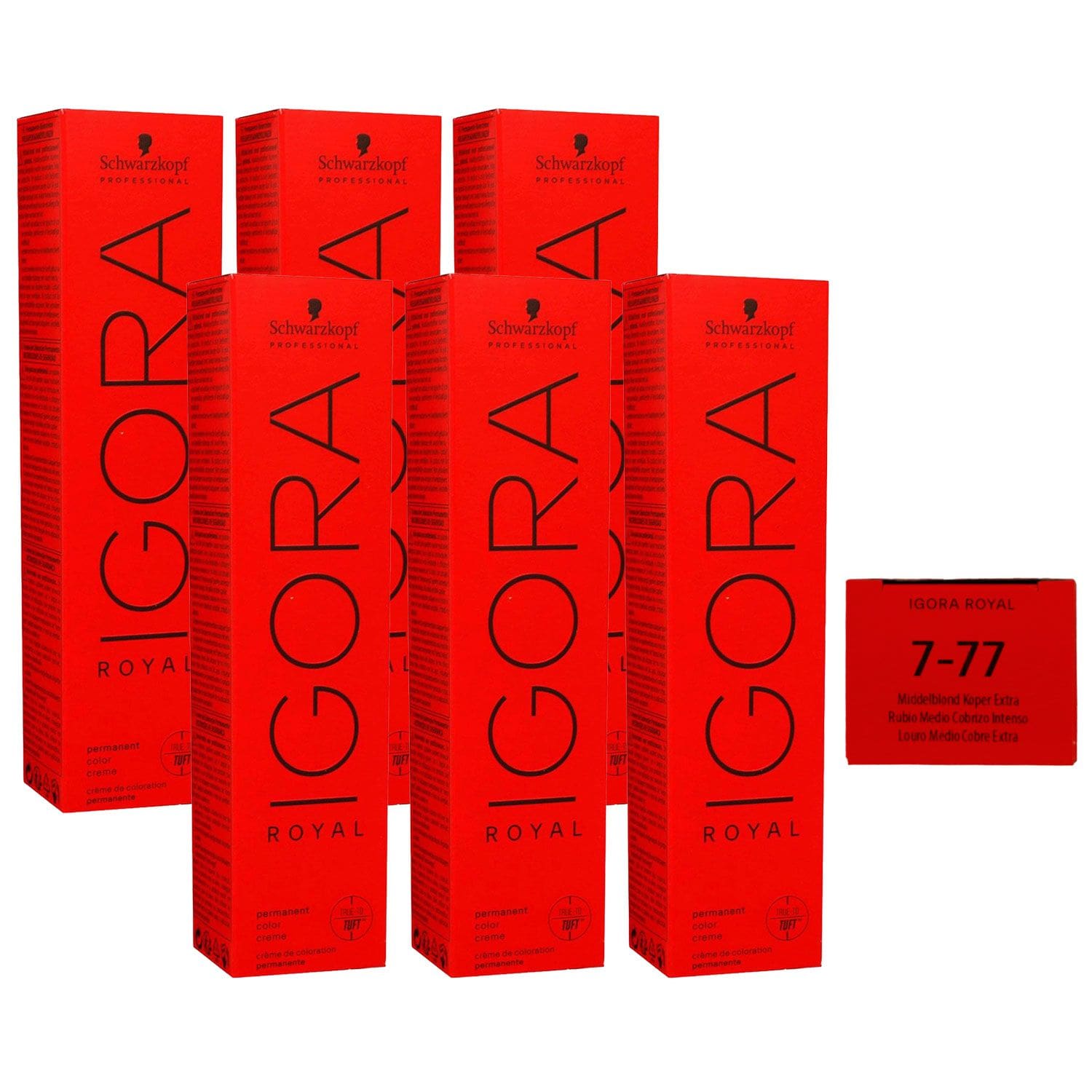 Schwarzkopf Igora Royal 6 x 60 ml 7-77 mittelblond kupfer extra Haarfarbe Cremefarbe Set