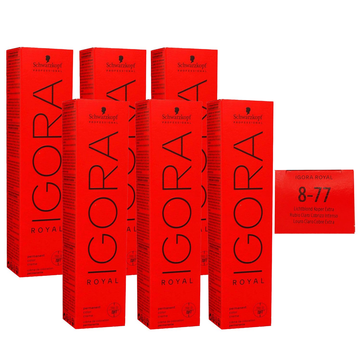 Schwarzkopf Igora Royal 6 x 60 ml 8-77 Hellblond Kupfer Extra Haarfarbe Cremefarbe Set