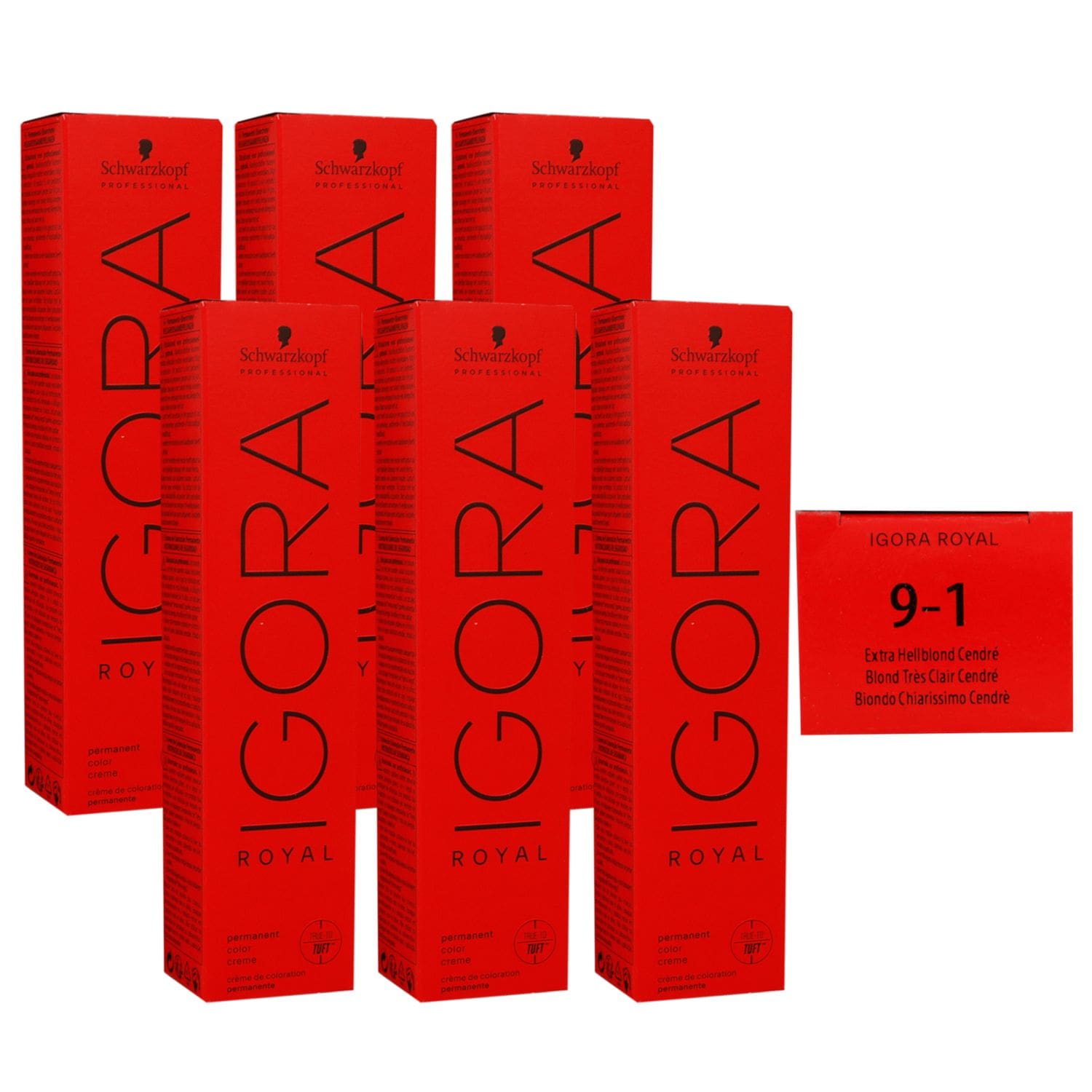 Schwarzkopf Igora Royal 6 x 60 ml 9-1 extra hellblond cendre Haarfarbe Cremefarbe Set