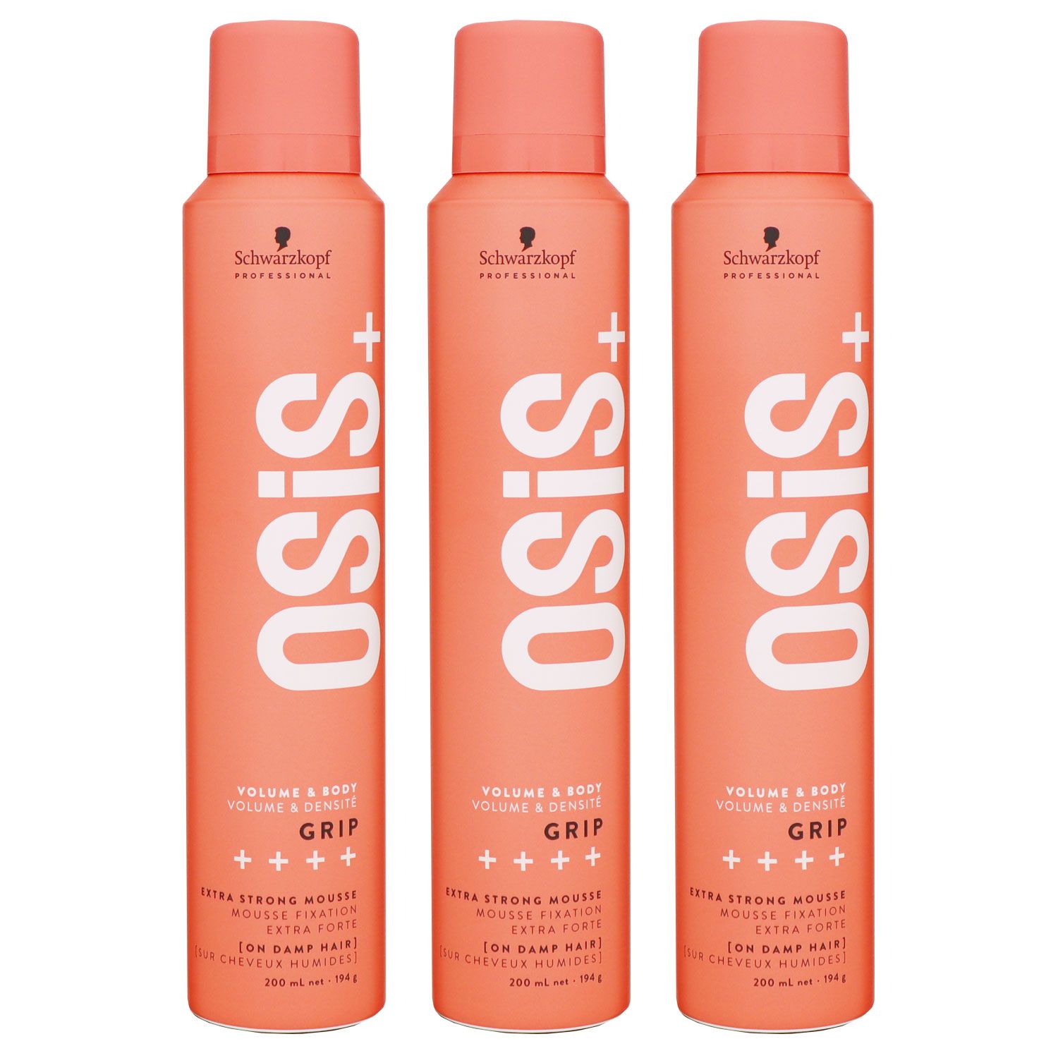 Schwarzkopf Osis Volume & Body Grip 3 x 200 ml Schaumfestiger extra starker Halt Set