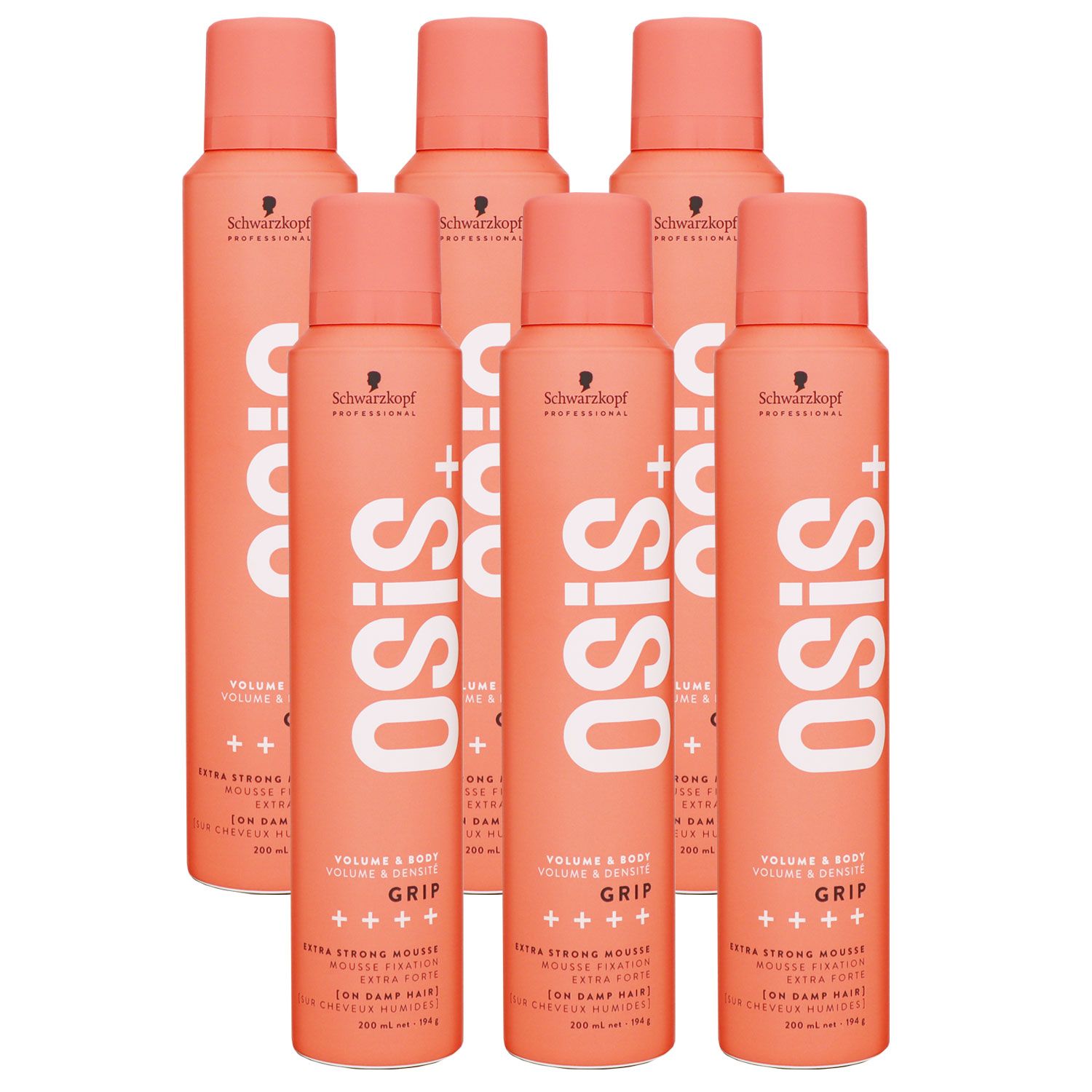 Schwarzkopf Osis Volume & Body Grip 6 x 200 ml Schaumfestiger extra starker Halt Set