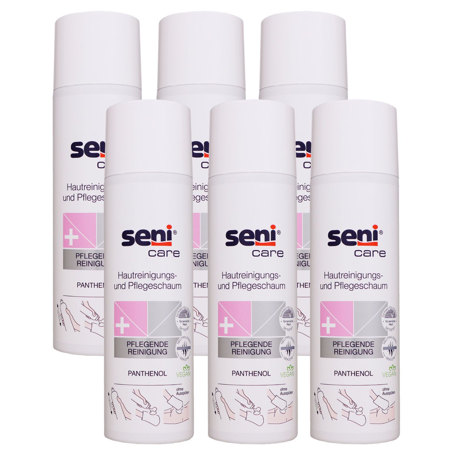 Seni Care Hautreinigungs- und Pflegeschaum 6 x 500 ml Spray Panthenol Set