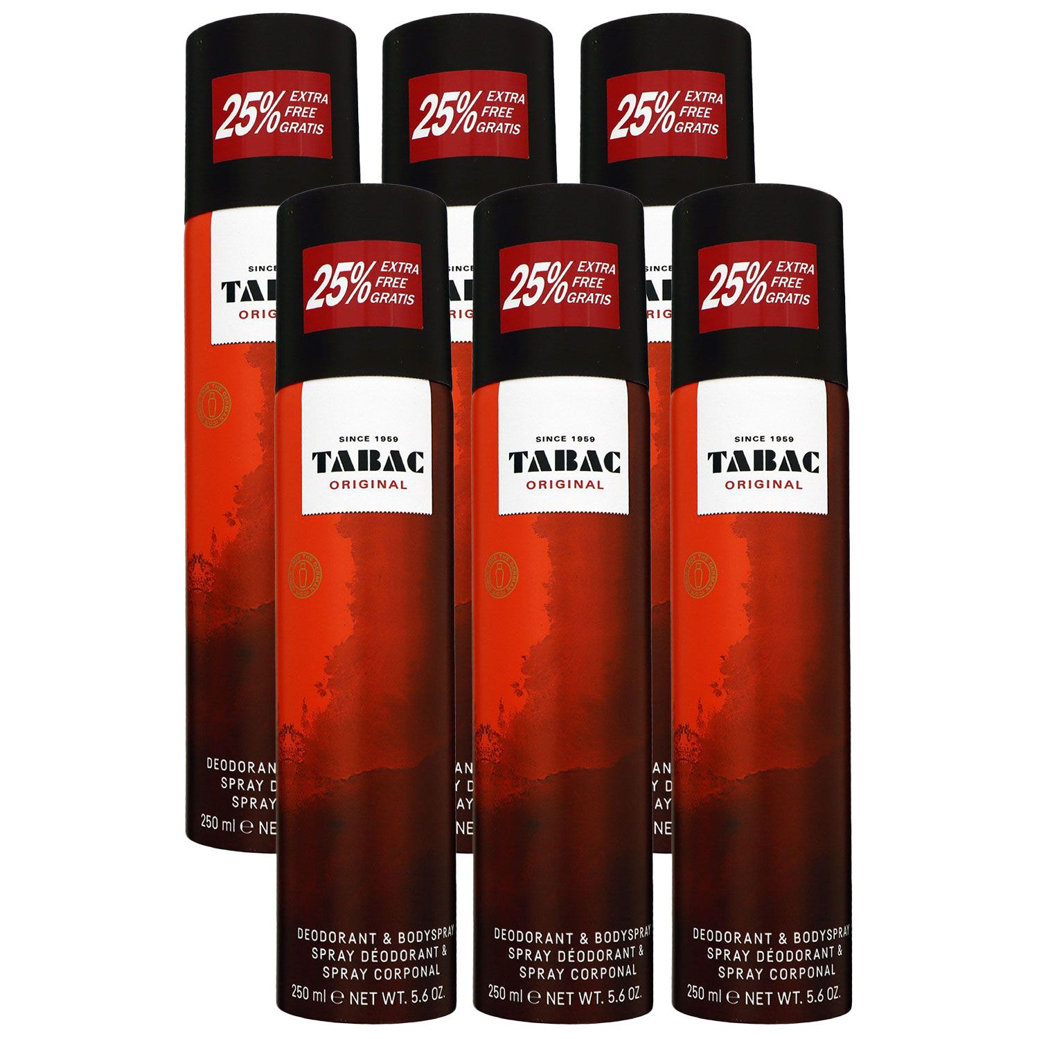 Tabac Original 6 x 250 ml Deo Deodorant Spray Set