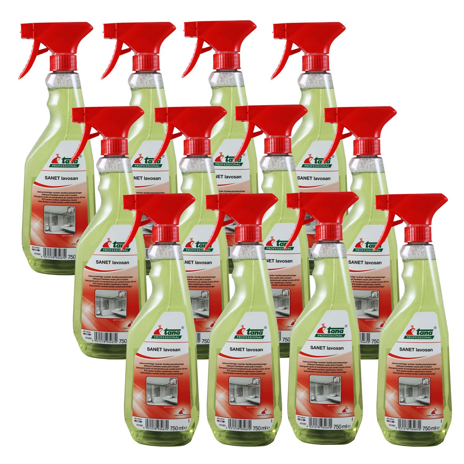 Tana SANET lavosan 12 x 750ml Gebrauchsfertiger neutraler Sanit�runterhaltsreiniger