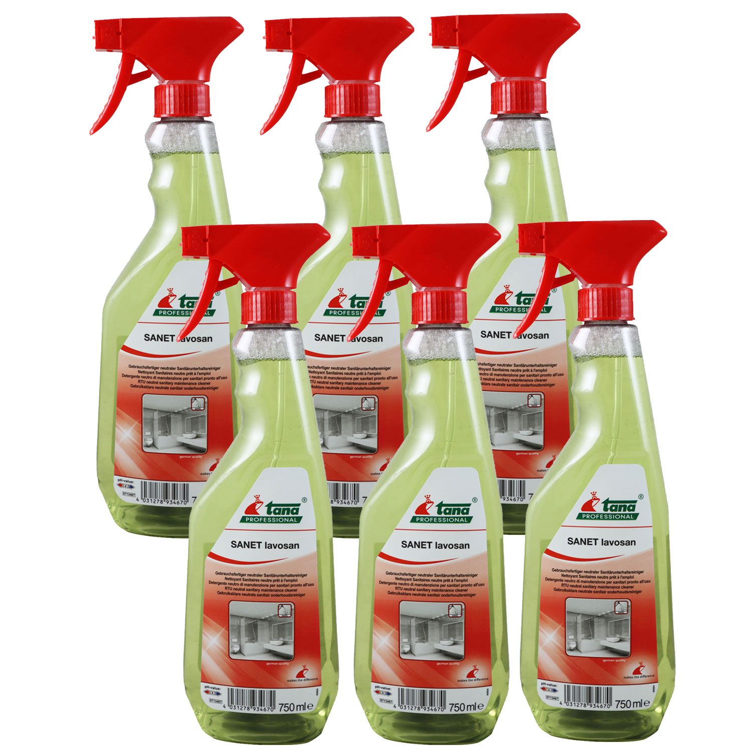 Tana SANET lavosan 6 x 750ml Gebrauchsfertiger neutraler Sanit�runterhaltsreiniger