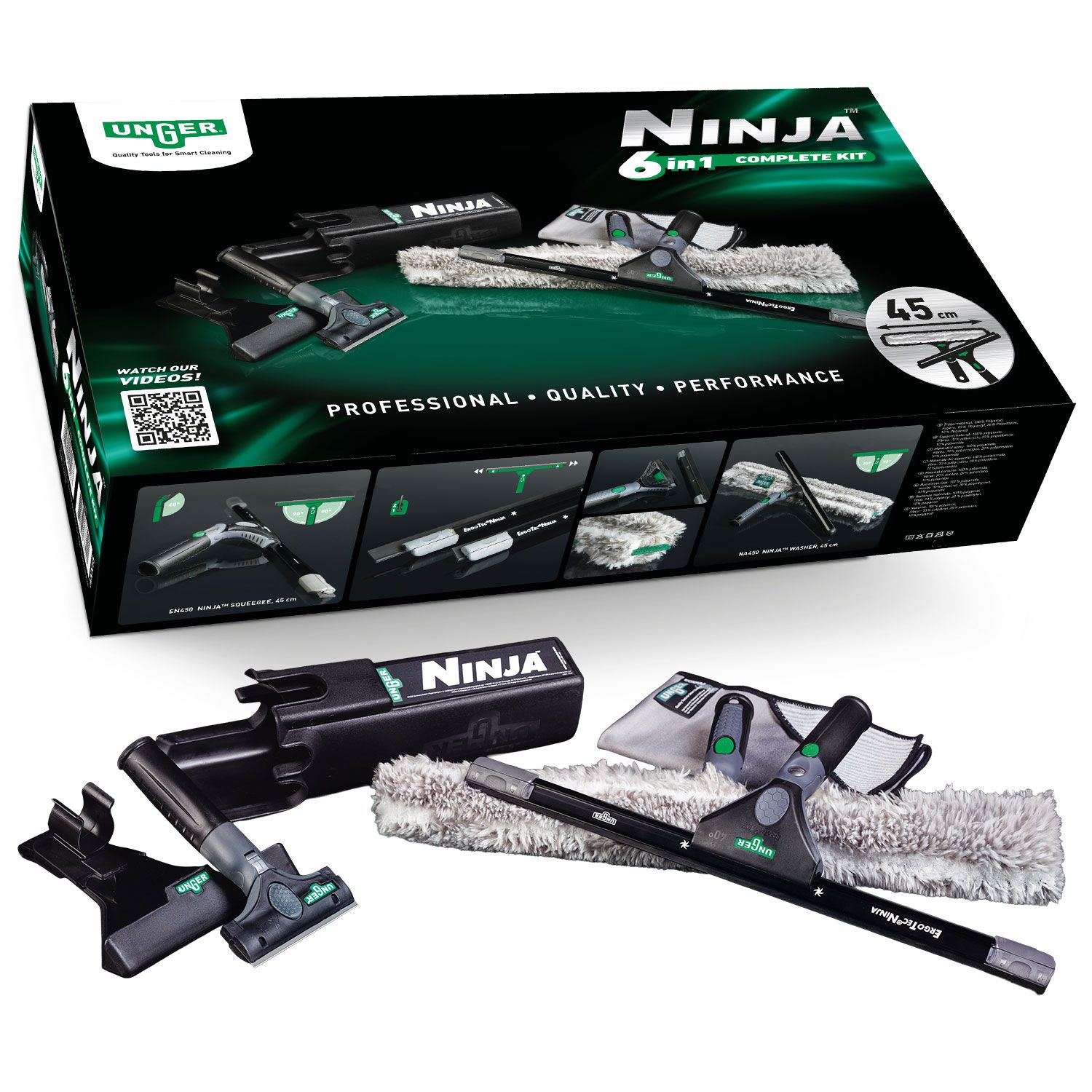 Unger ErgoTec Ninja 6in1 Glasreinigungsset Komplettset AKN15