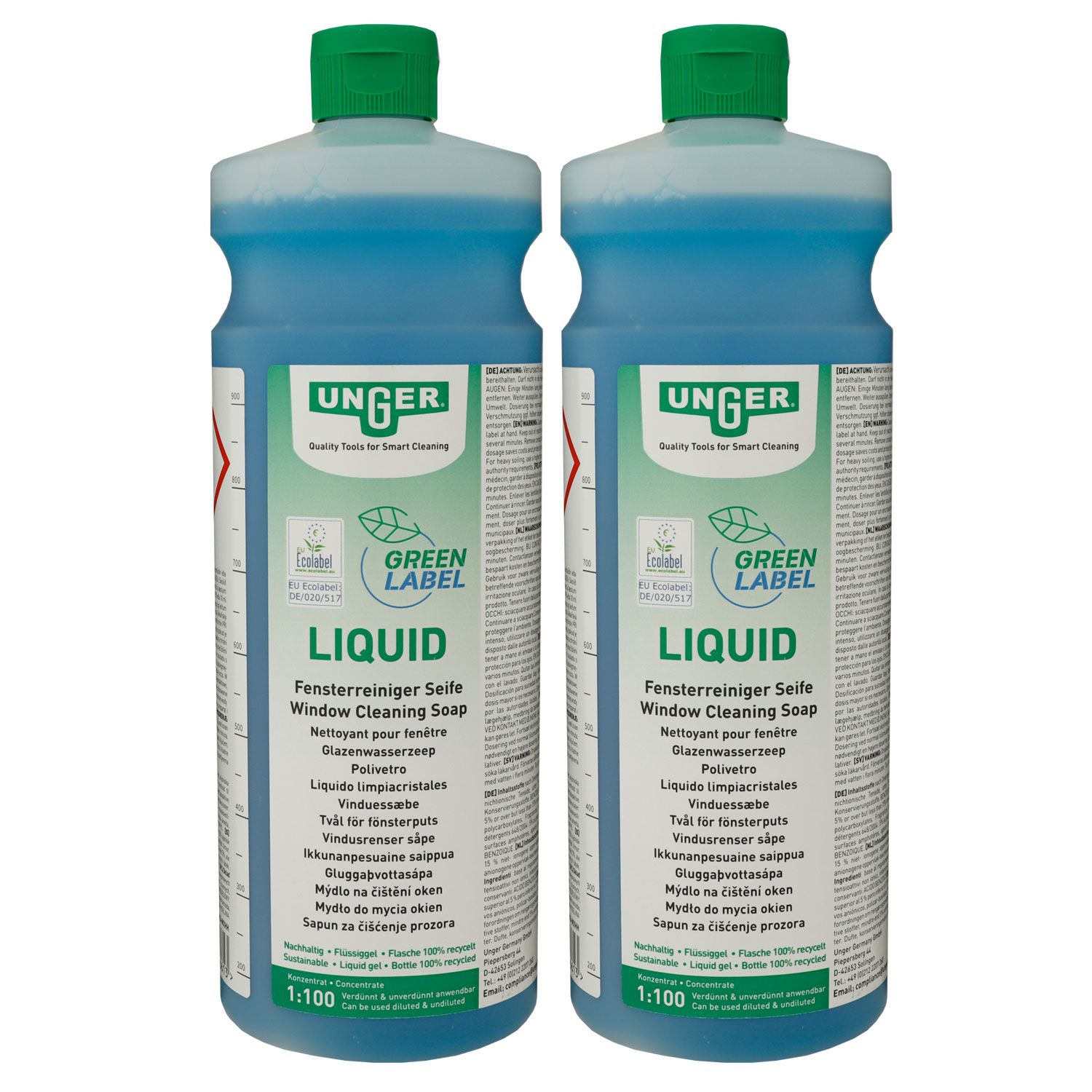 Unger Green Label Liquid GTL10 Fensterreinigungsseife 2 x 1 Liter gelartiges Konzentrat Set