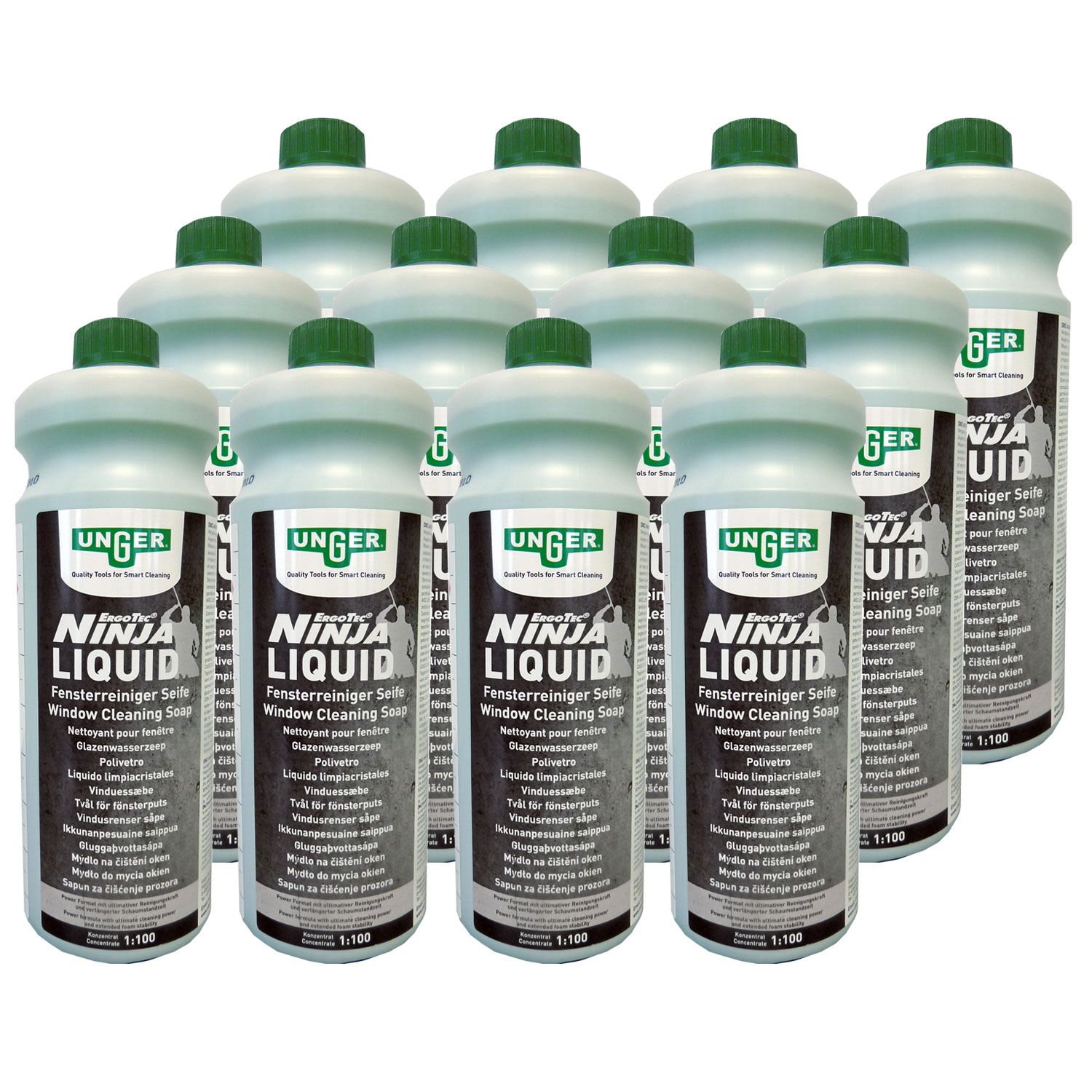Unger Power Liquid FR10S 12 x 1 Liter Fensterreinigungsseife Reinigungsliquid Set
