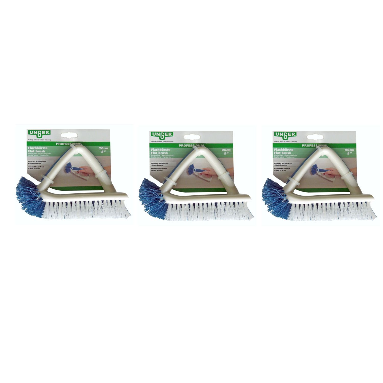 Unger Professional Flachb�rste 3 x 20 cm Runder B�rstenkopf Harte Borsten Wei� Blau