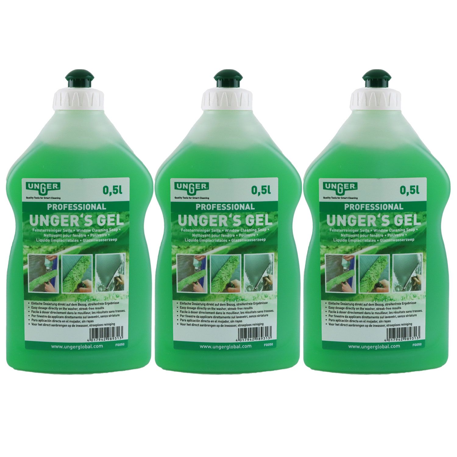 Unger's Gel FG050 3 x 500 ml Fensterreiniger Seife Professional Set