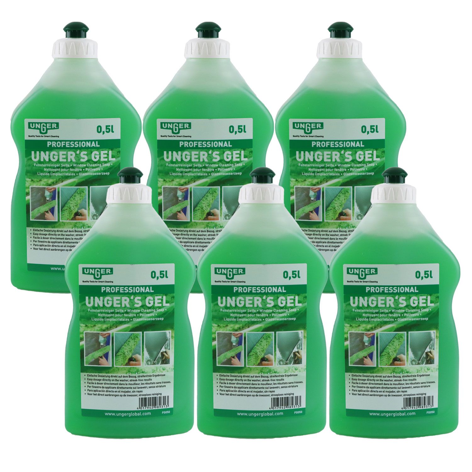 Unger's Gel FG050 6 x 500 ml Fensterreiniger Seife Professional Set