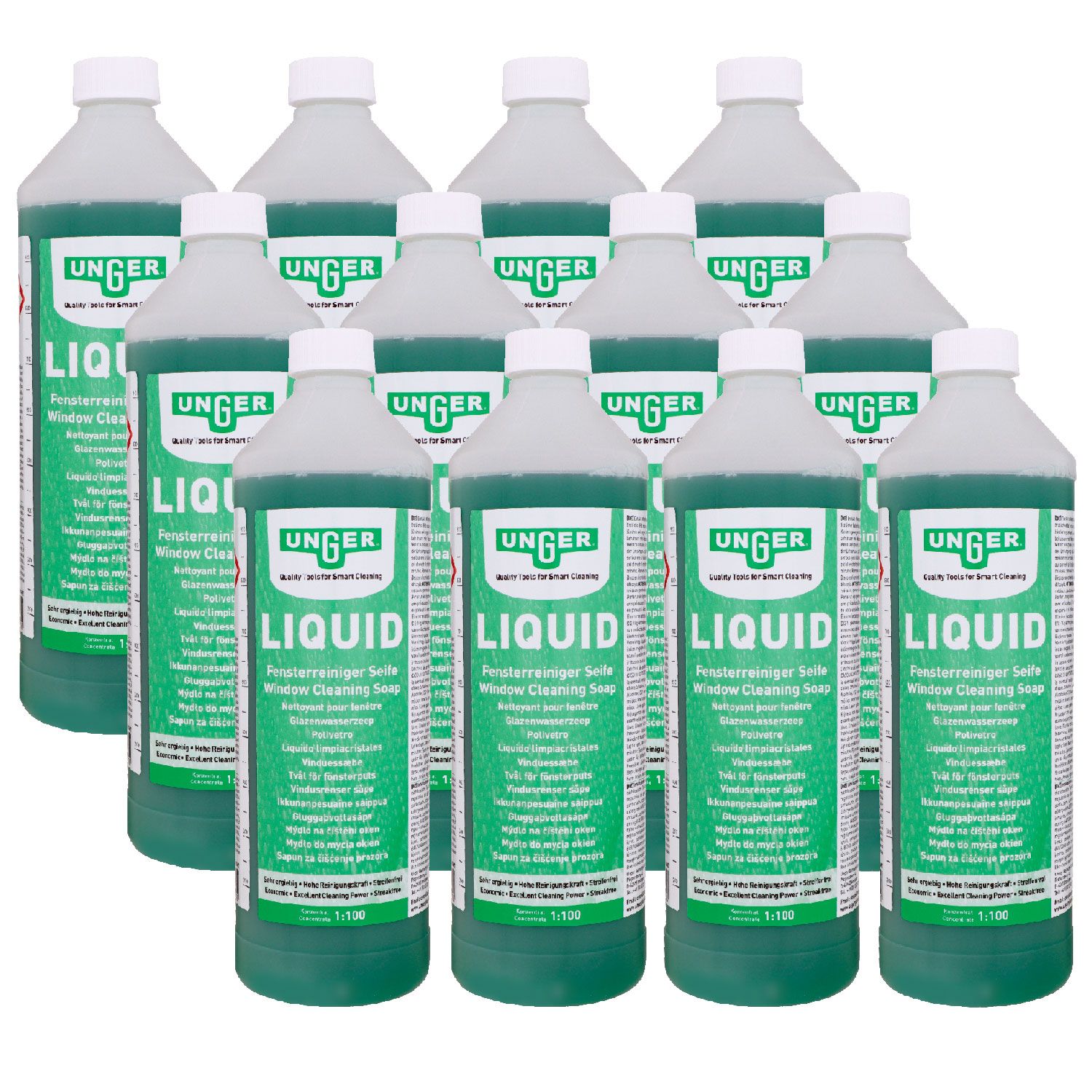 Unger's Liquid FR100 12 x 1 Liter Fensterreiniger Seife Professional Set