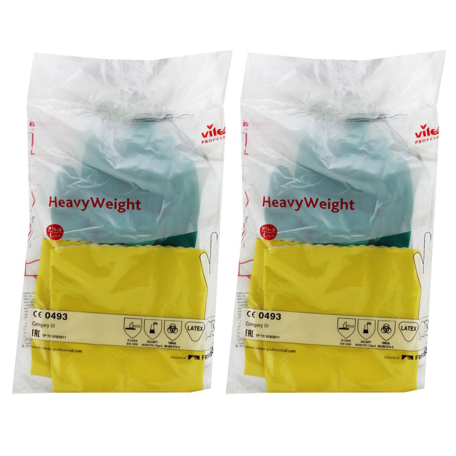 Vileda Heavy Weight Der Rohbuste Naturlatex Handschuh 2 x Gelb Gr�n Gr��e L Set