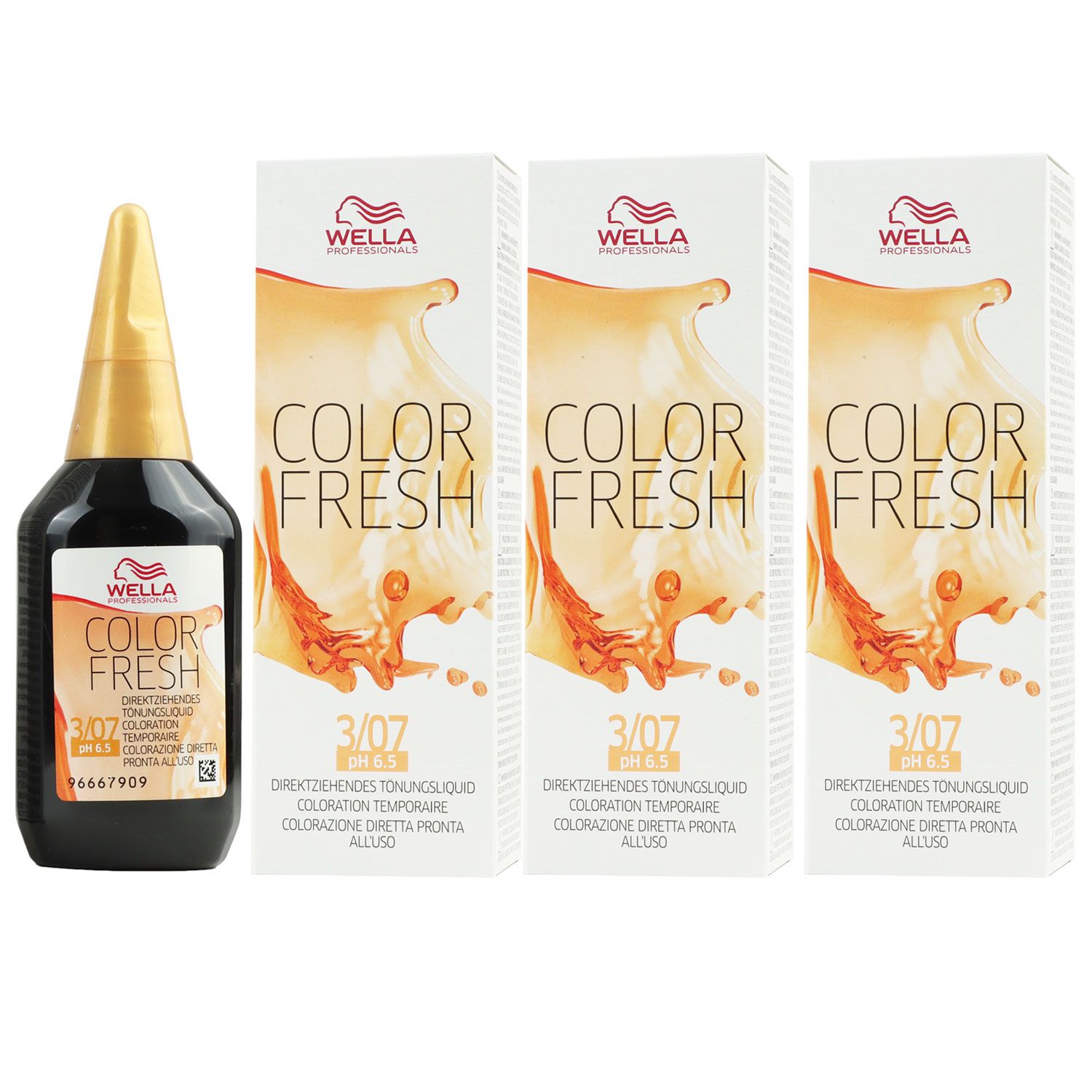 Wella Color Fresh T�nungsliquid 3 x 75 ml 3/07 dunkelbraun natur braun Set