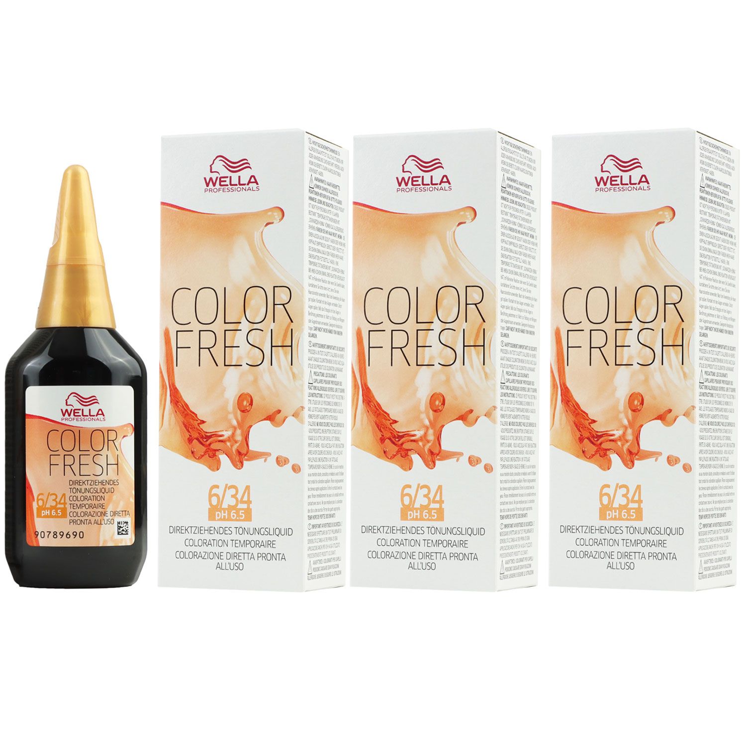 Wella Color Fresh T�nungsliquid 3 x 75 ml 6/34 dunkelblond gold rot Set