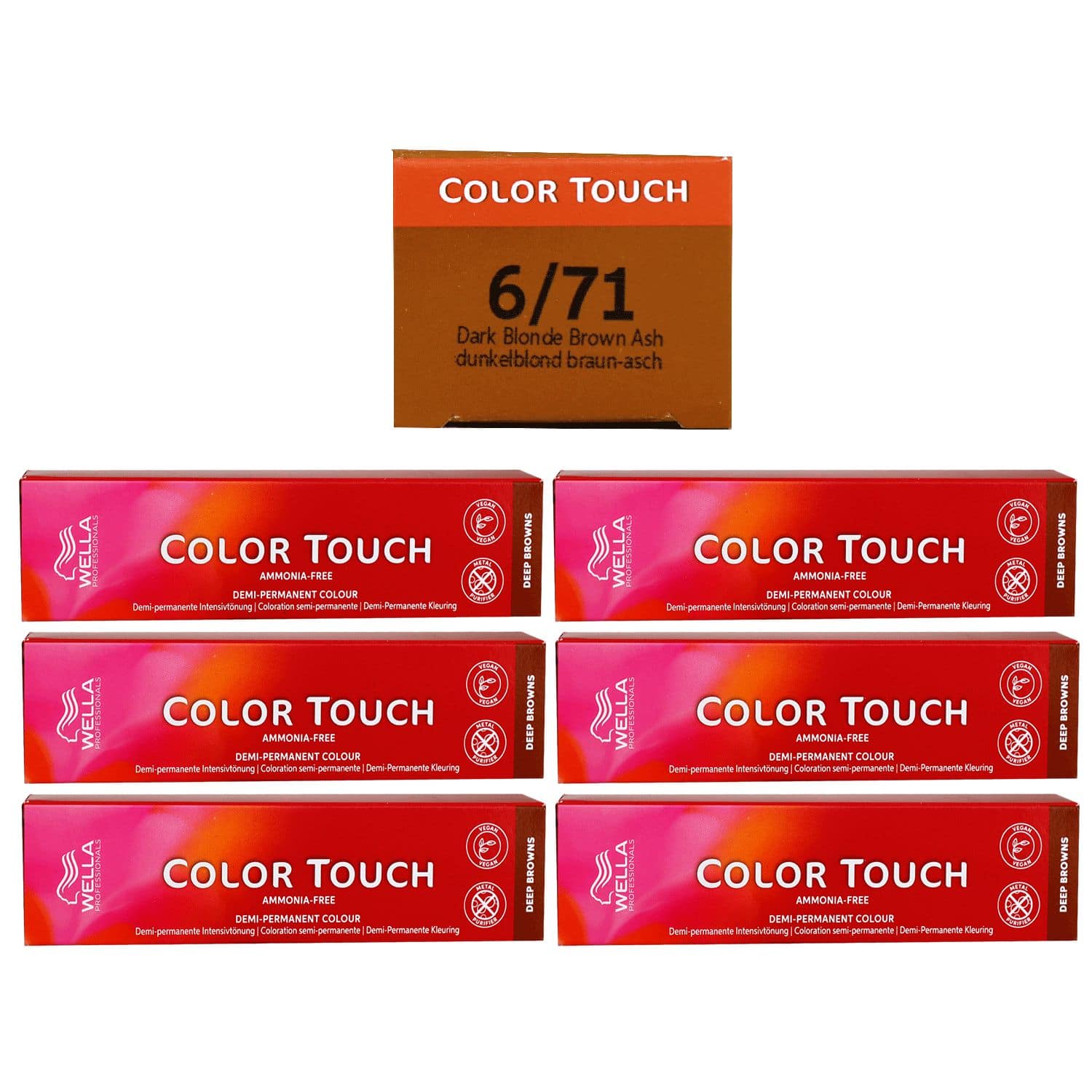 Wella Color Touch 6 x 60 ml 6/71 dunkelblond braun asch Set
