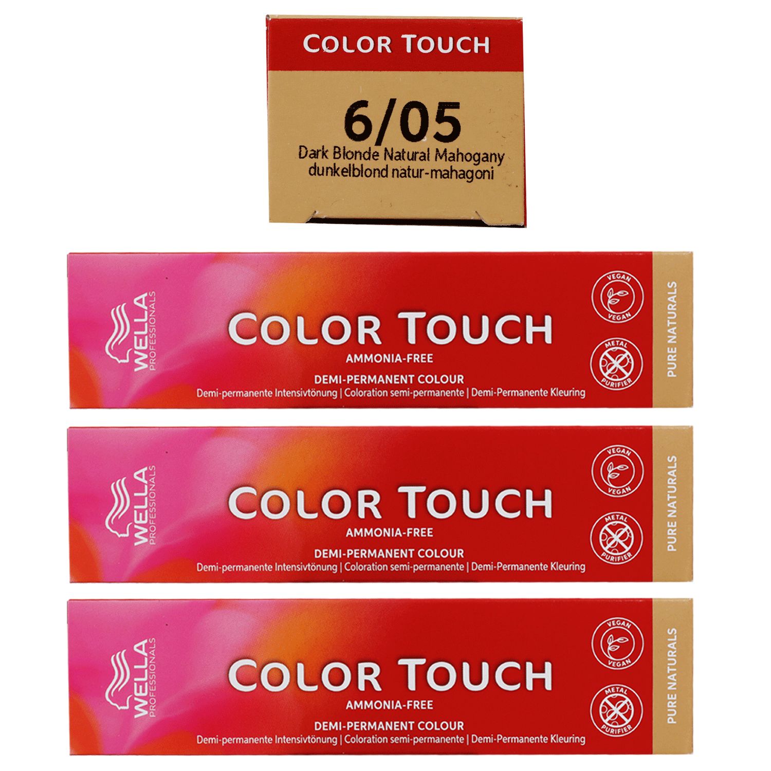 Wella Color Touch 60 ml 3 x 6/05 dunkelblond natur mahagoni Set
