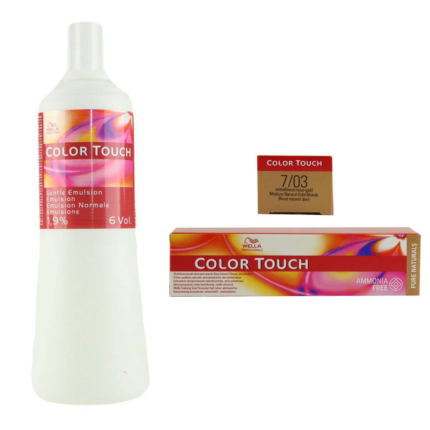 Wella Color Touch Pure Naturals 60 ml 7/03 & 1000 ml 1,9% normale Emulsion Set