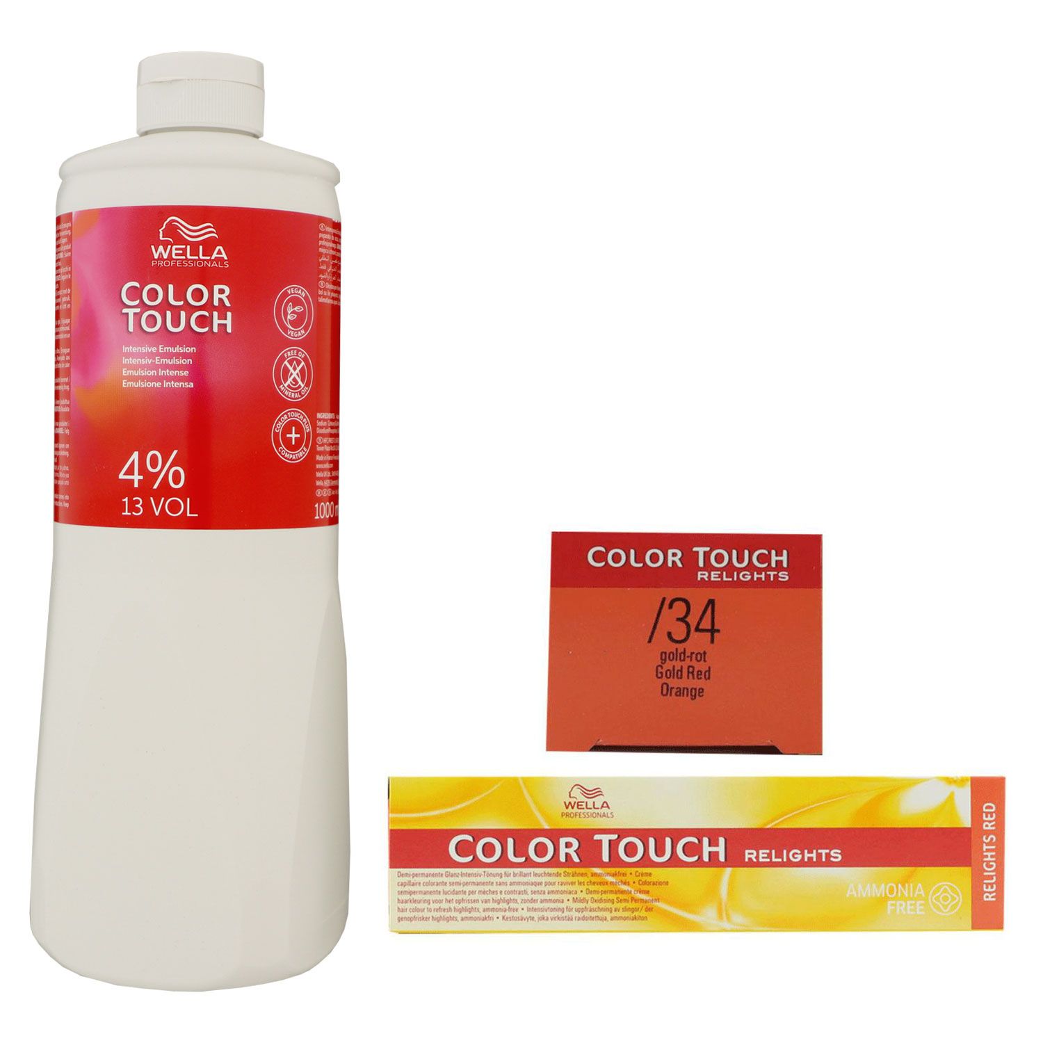 Wella Color Touch Relights Red 60 ml /34 gold rot & 1000 ml 4% Intensiv Entwickler Set
