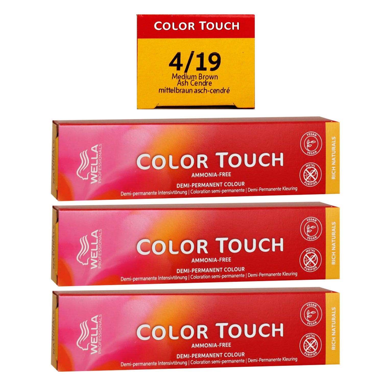 Wella Color Touch Rich Naturals 3 x 60 ml 4/19 mittelbraun asch cendre Set