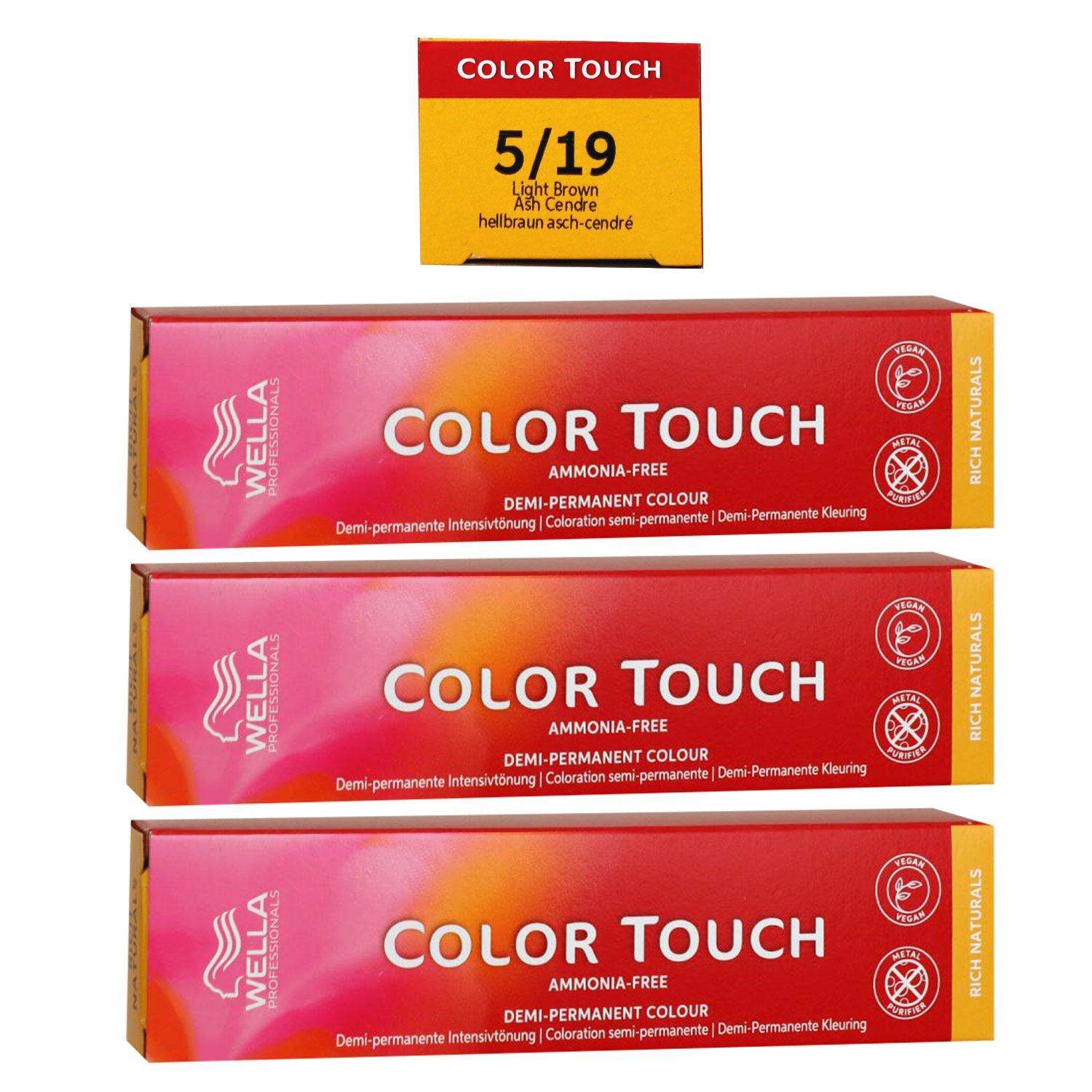 Wella Color Touch Rich Naturals 3 x 60 ml 5/19 hellbraun asch cendre Set