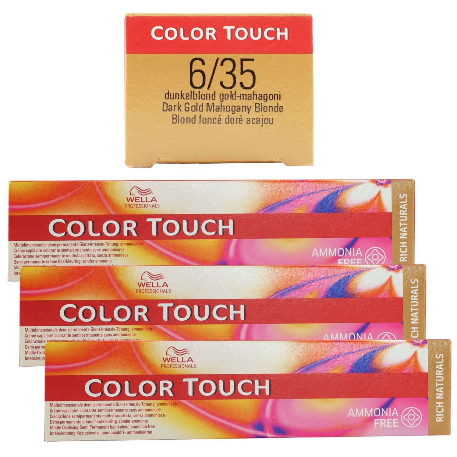 Wella Color Touch Rich Naturals 3 x 60 ml 6/35 dunkelblond gold-mahagoni Set