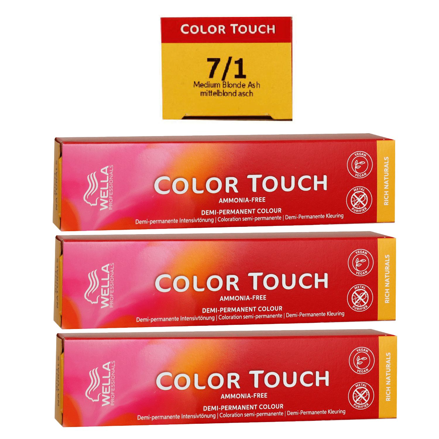 Wella Color Touch Rich Naturals 3 x 60 ml 7/1 mittelblond asch Set