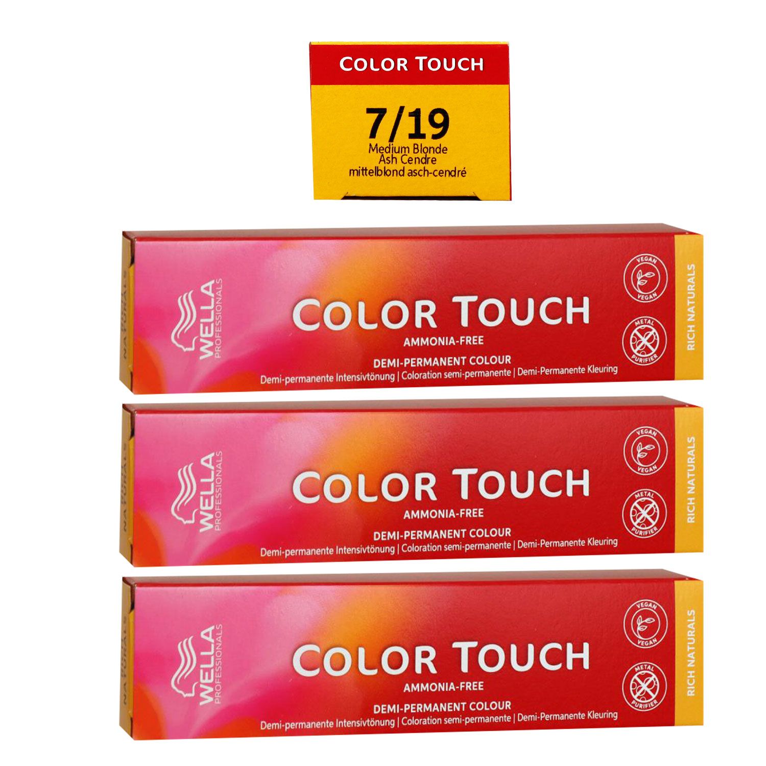Wella Color Touch Rich Naturals 3 x 60 ml 7/19 mittelblond asch cendre Set