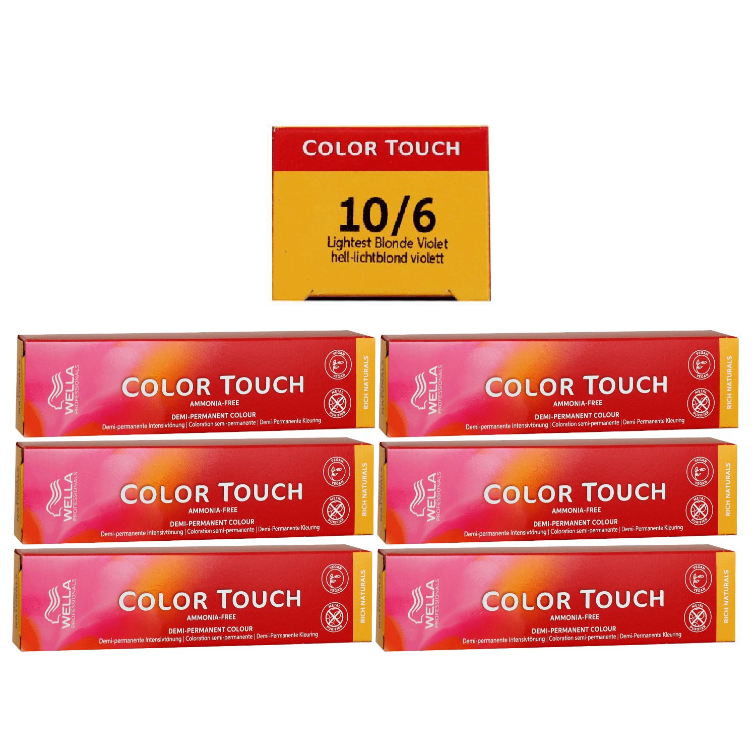 Wella Color Touch Rich Naturals 6 x 60 ml 10/6 hell lichtblond violett Set