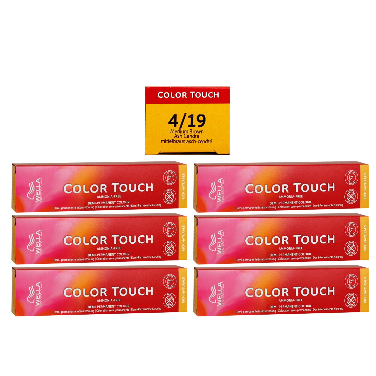 Wella Color Touch Rich Naturals 6 x 60 ml 4/19 mittelbraun asch cendre Set