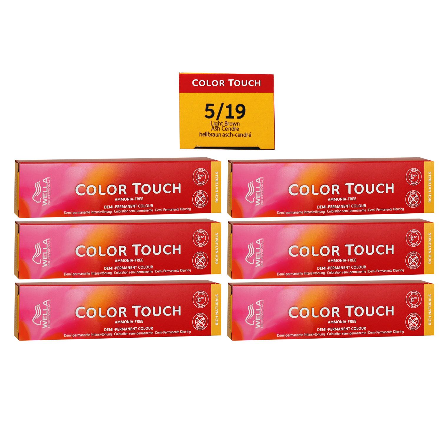 Wella Color Touch Rich Naturals 6 x 60 ml 5/19 hellbraun asch cendre Set