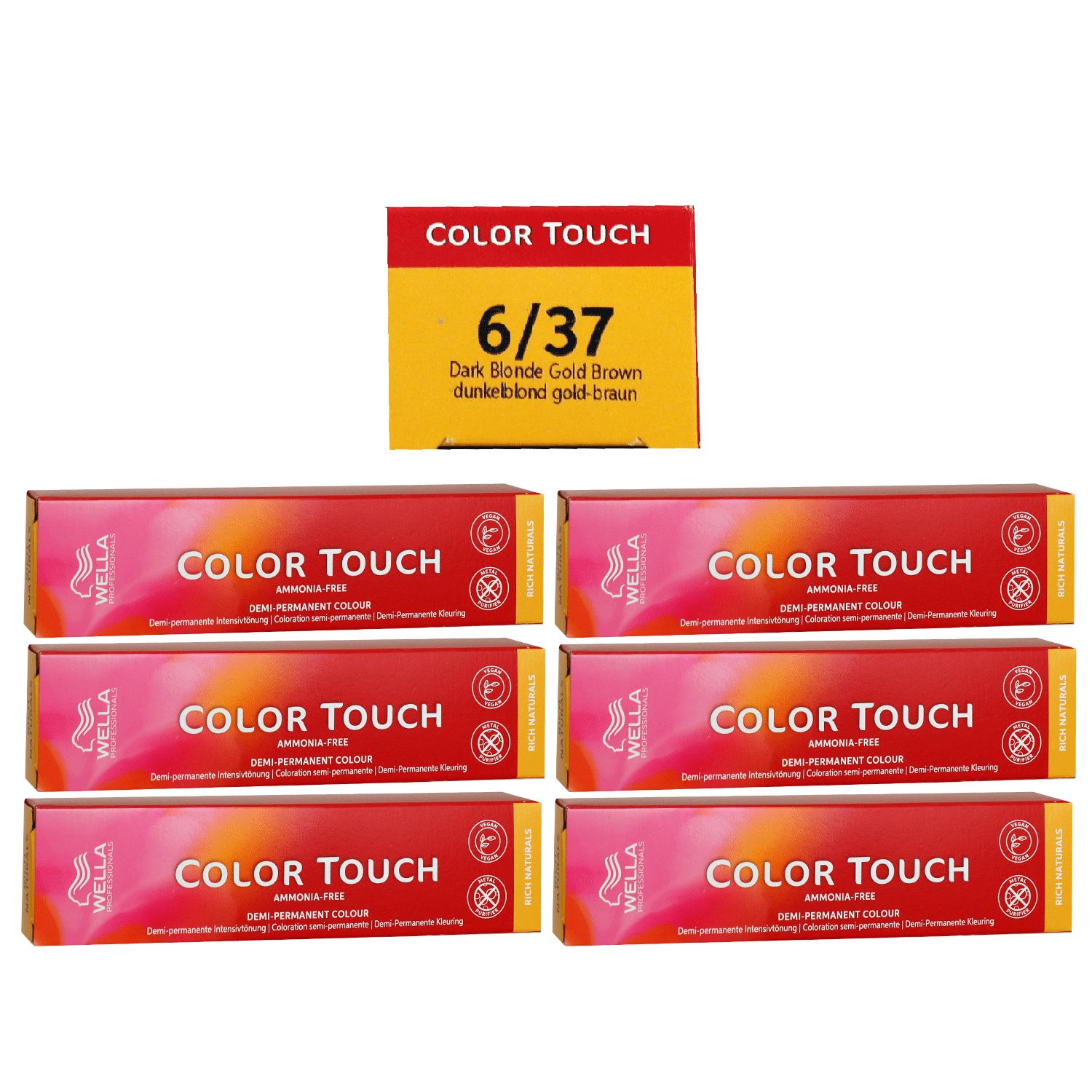 Wella Color Touch Rich Naturals 6 x 60 ml 6/37 dunkelblond gold-braun Set