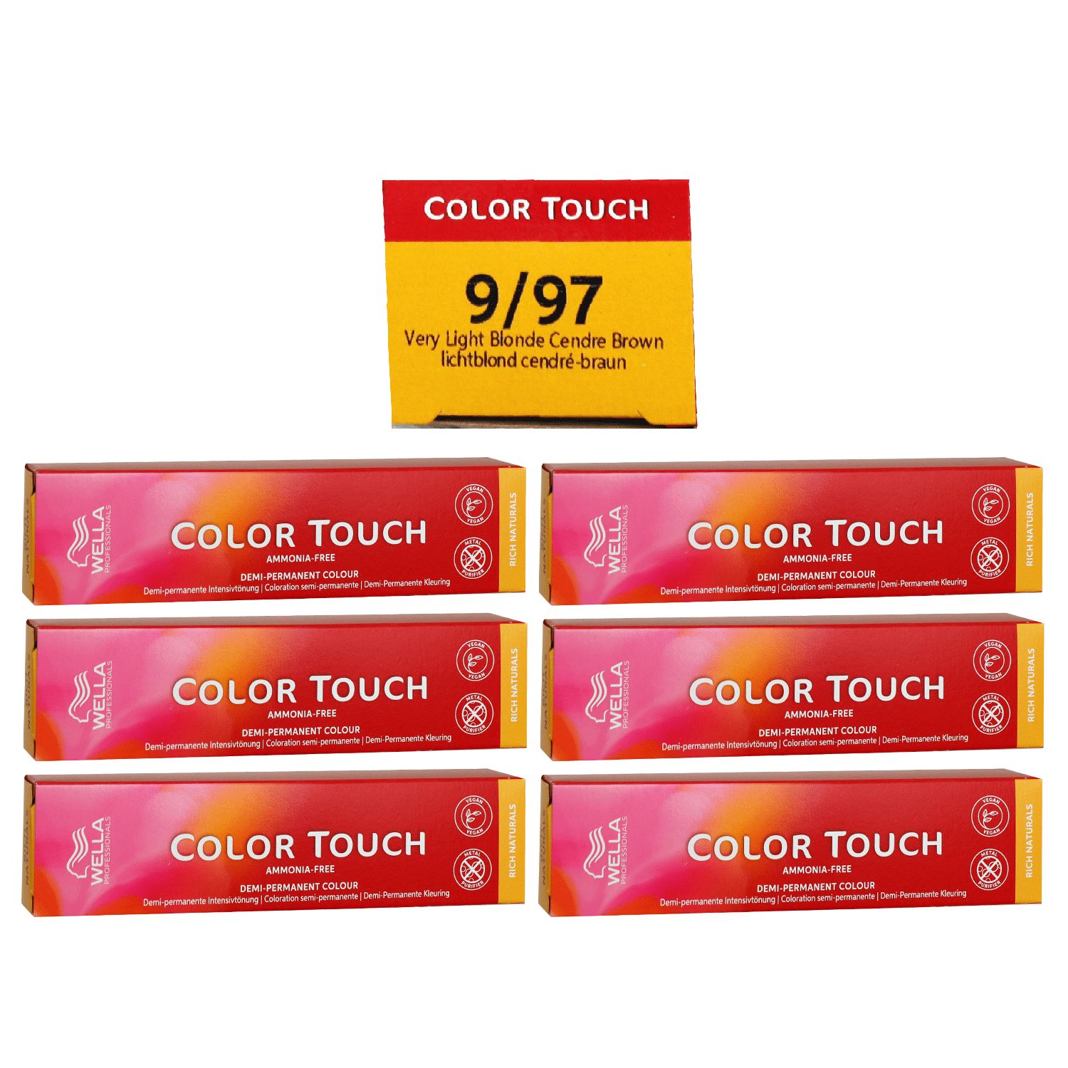 Wella Color Touch Rich Naturals 6 x 60 ml 9/97 lichtblond cendre braun Set