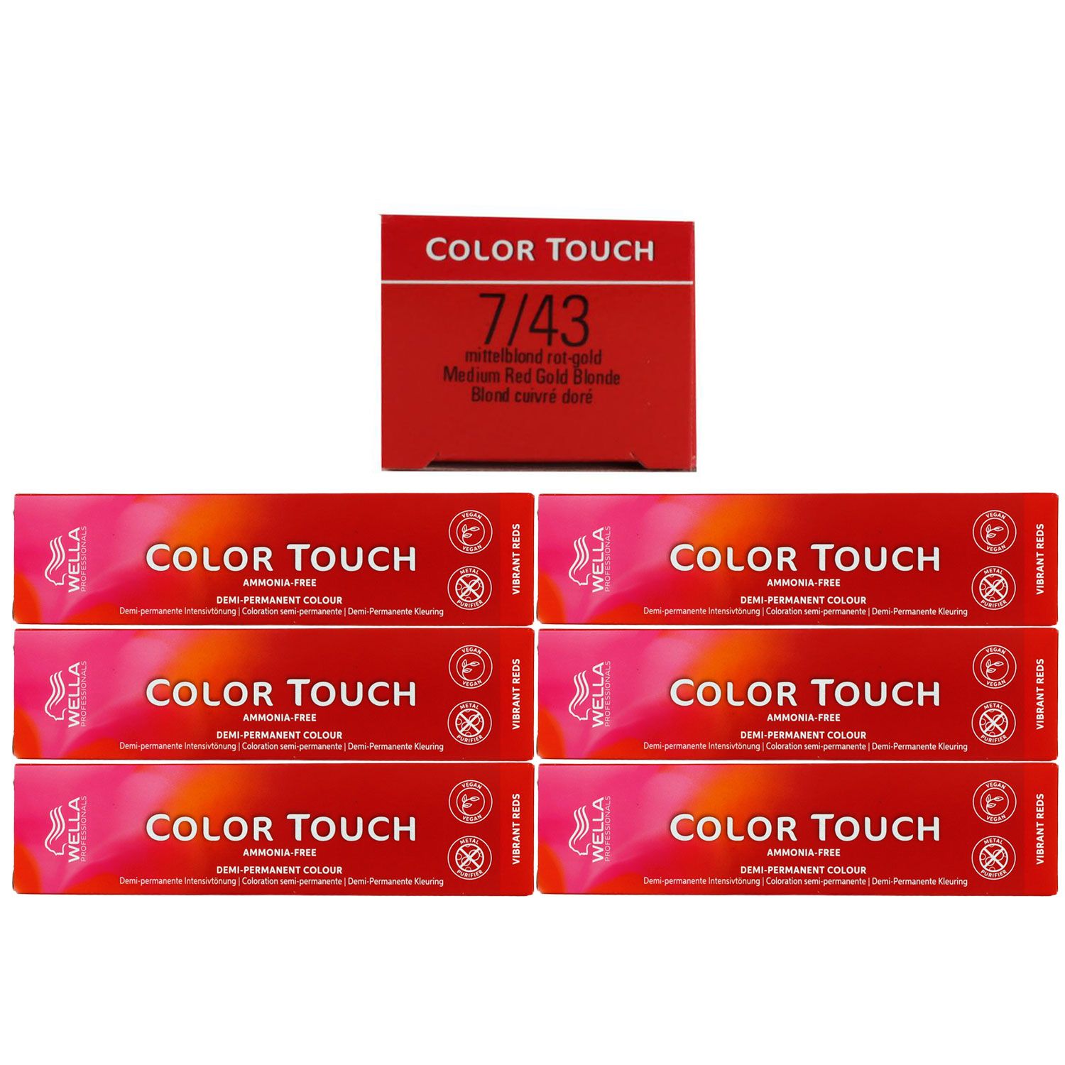 Wella Color Touch Vibrant Reds 6 x 60 ml 7/43 mittelblond rot gold Set