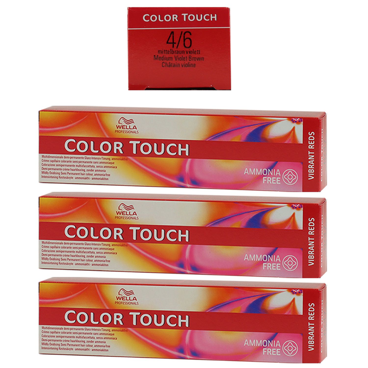 Wella Color Touch Vibrants Red 3 x 60 ml 4/6 mittelbraun violett Set