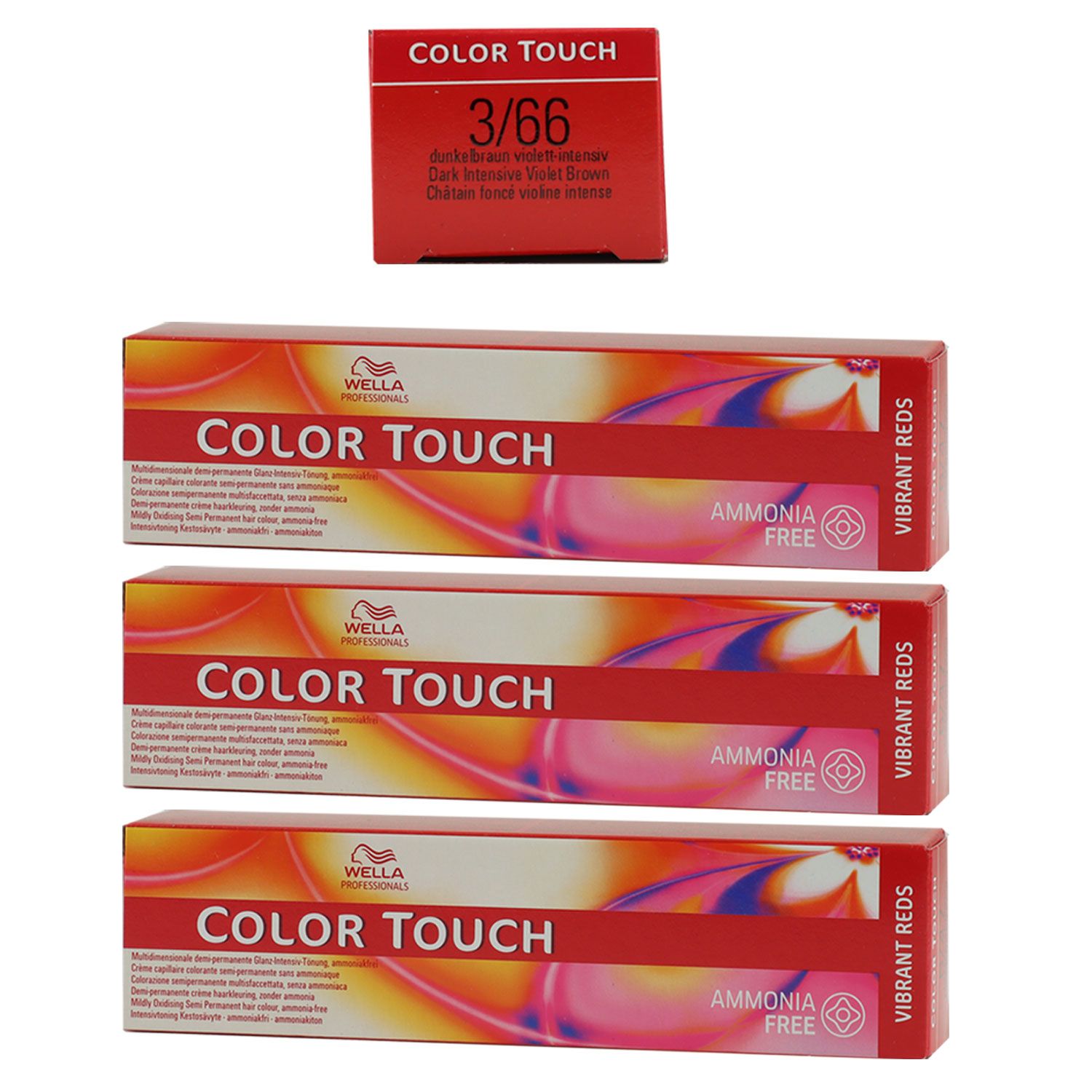 Wella Color Touch Vibrants Reds 3 x 60 ml 3/66 dunkelbraun intensiv violett Set