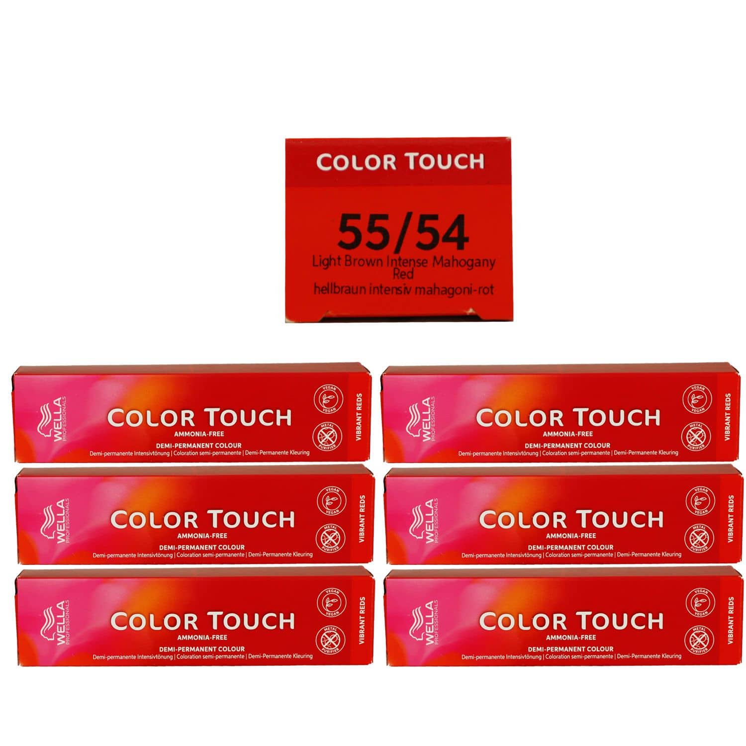 Wella Color Touch Vibrants Reds 6 x 60 ml 55/54 hellbraun intensiv mahagoni rot Set