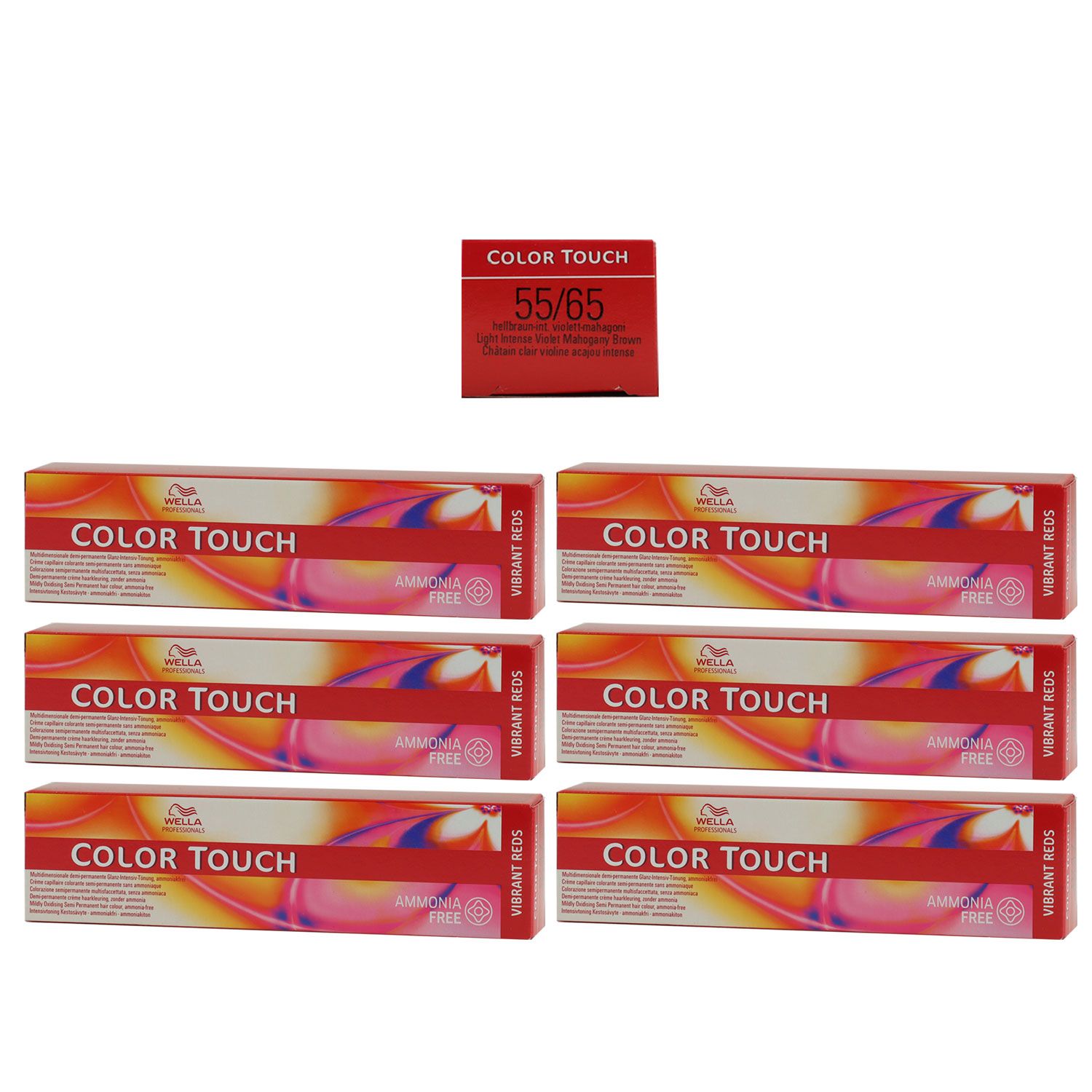 Wella Color Touch Vibrants Reds 6 x 60 ml 55/65 hellbraun intensiv violett mahagoni Set