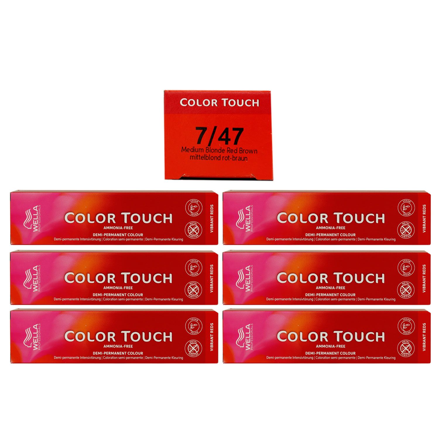Wella Color Touch Vibrants Reds 6 x 60 ml 7/47 mittelblond rot braun Set