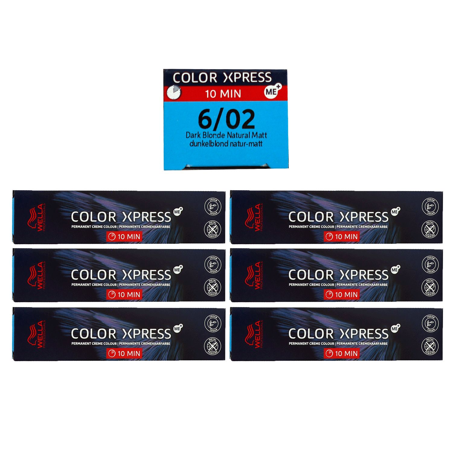 Wella Color Xpress 6 x 60 ml 6/02 dunkelblond natur matt Haarfarbe Set