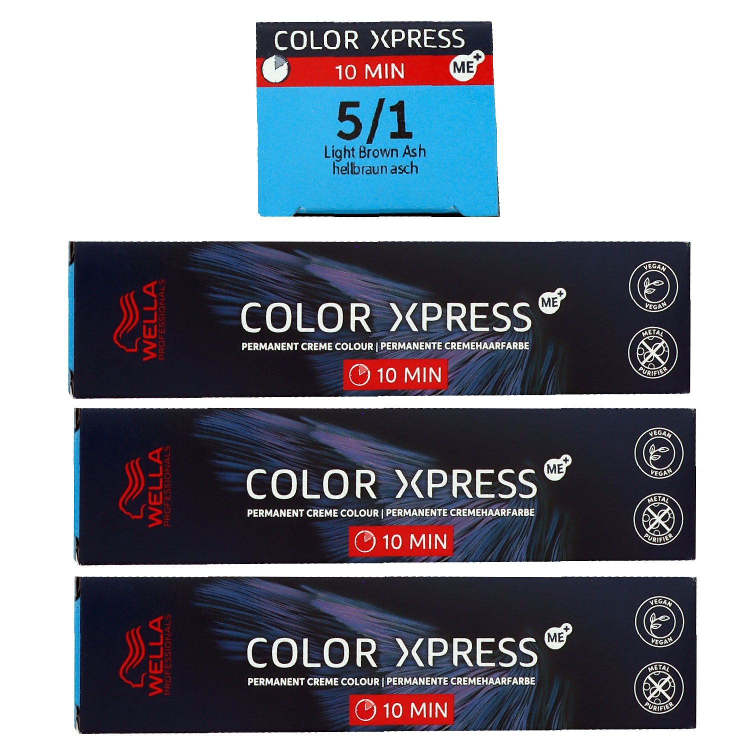 Wella Color Xpress 60 ml 3 x 5/1 hellbraun asch Haarfarbe Set