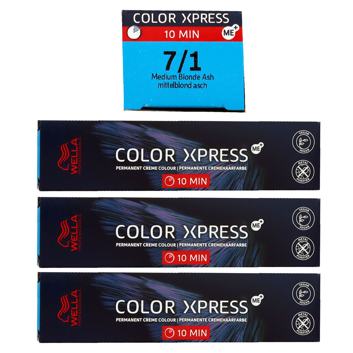 Wella Color Xpress 60 ml 3 x 7/1 mittelblond asch Haarfarbe Set