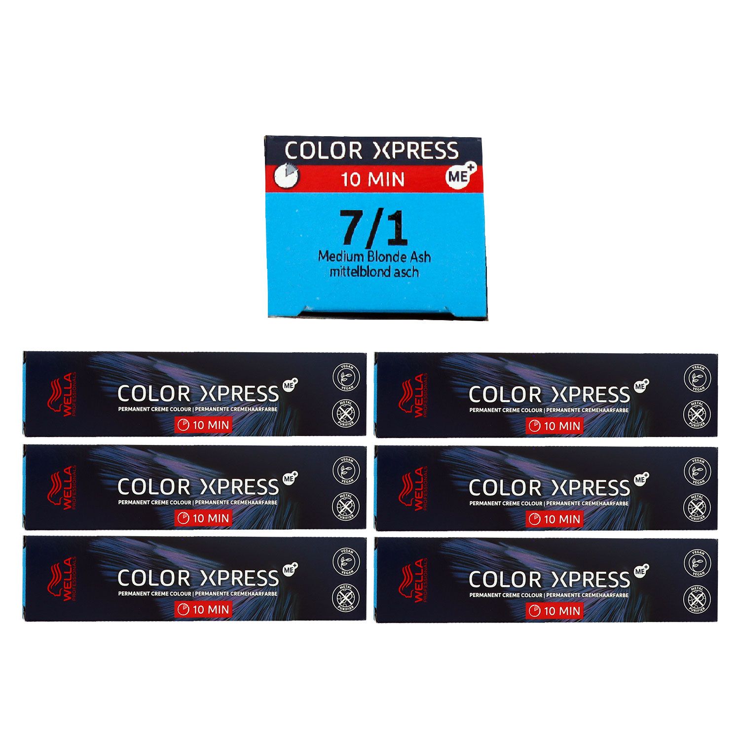 Wella Color Xpress 60 ml 6 x 7/1 mittelblond asch Haarfarbe Set