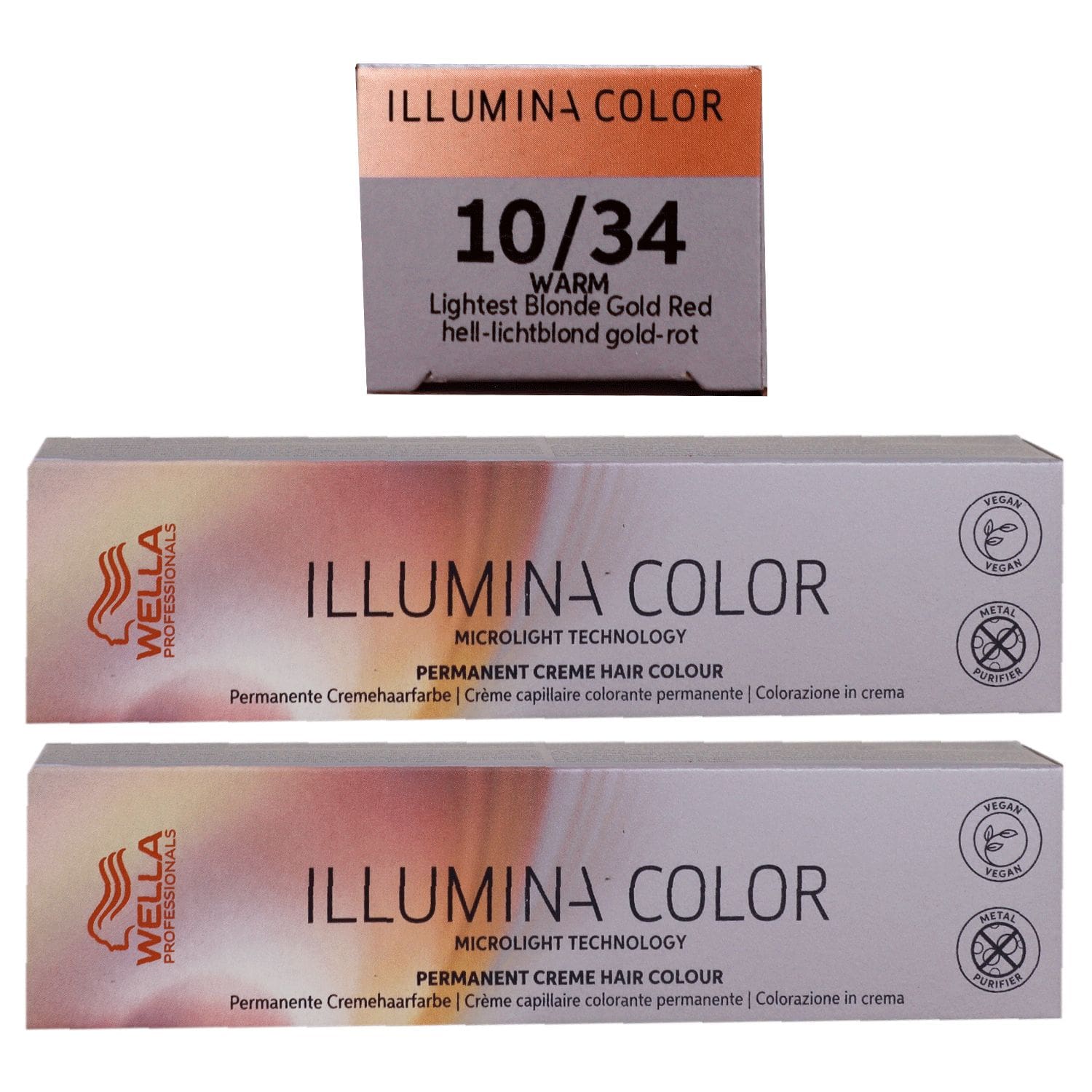 Wella Illumina 2 x 60 ml 10/34 hell lichtblond gold rot permanente Cremehaarfarbe Set