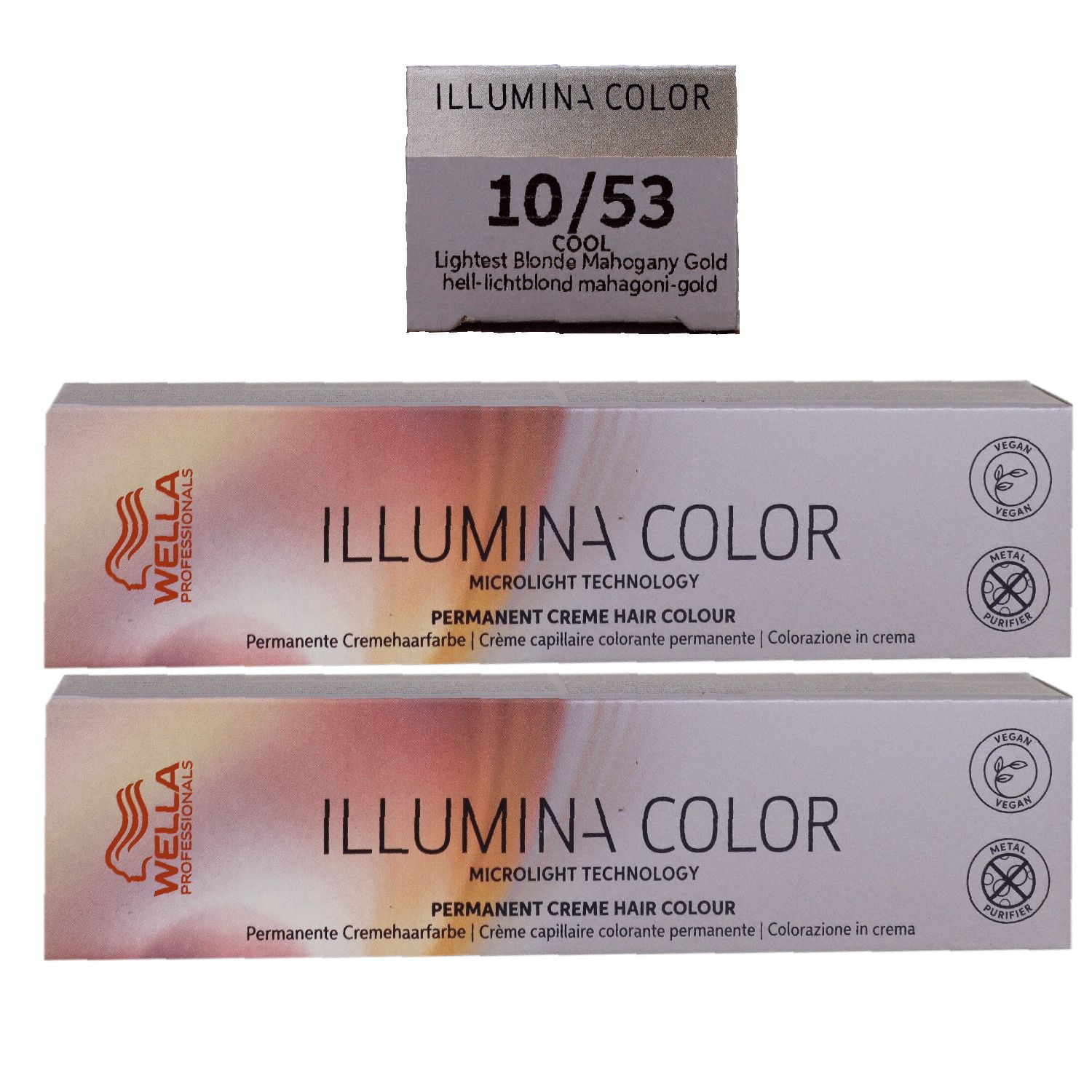 Wella Illumina 2 x 60 ml 10/53 hell lichtblond mahagoni gold permanente Cremehaarfarbe Set