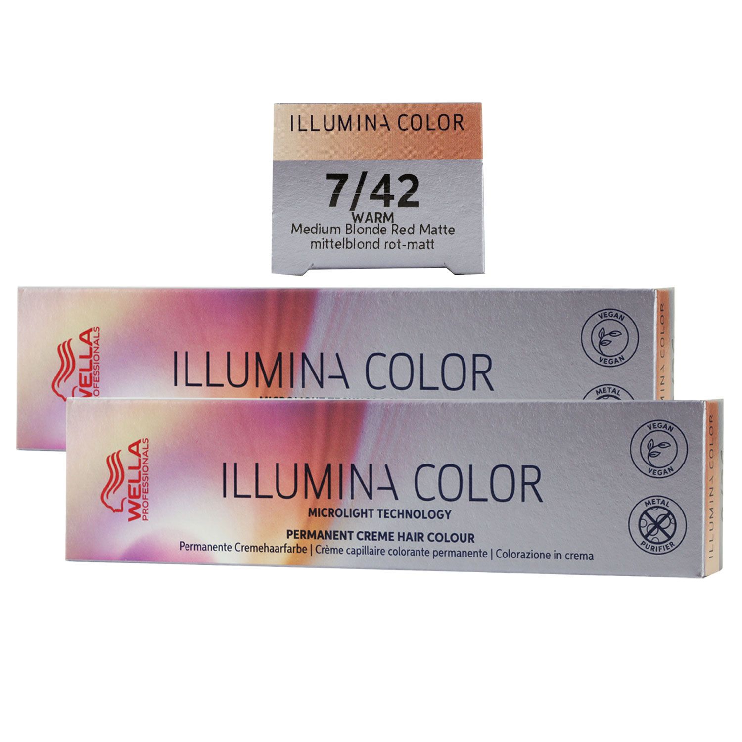 Wella Illumina 2 x 60 ml 7/42 mittelblond rot matt Set