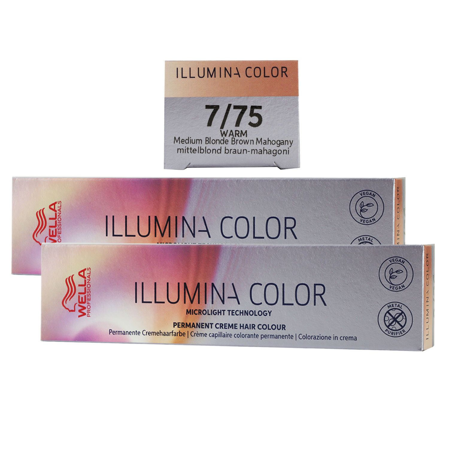 Wella Illumina 2 x 60 ml 7/75 mittelblond braun mahagoni Set