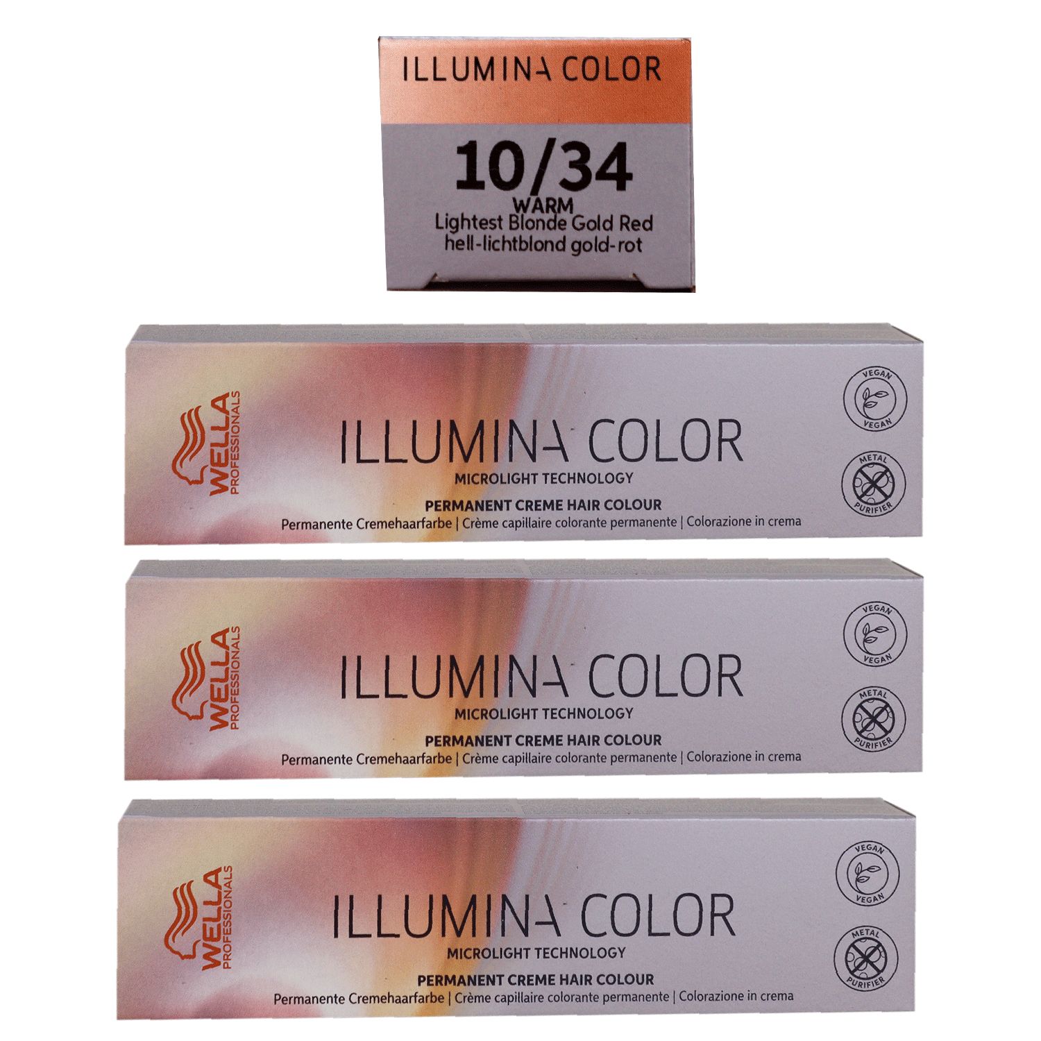 Wella Illumina 3 x 60 ml 10/34 hell lichtblond gold rot permanente Cremehaarfarbe Set